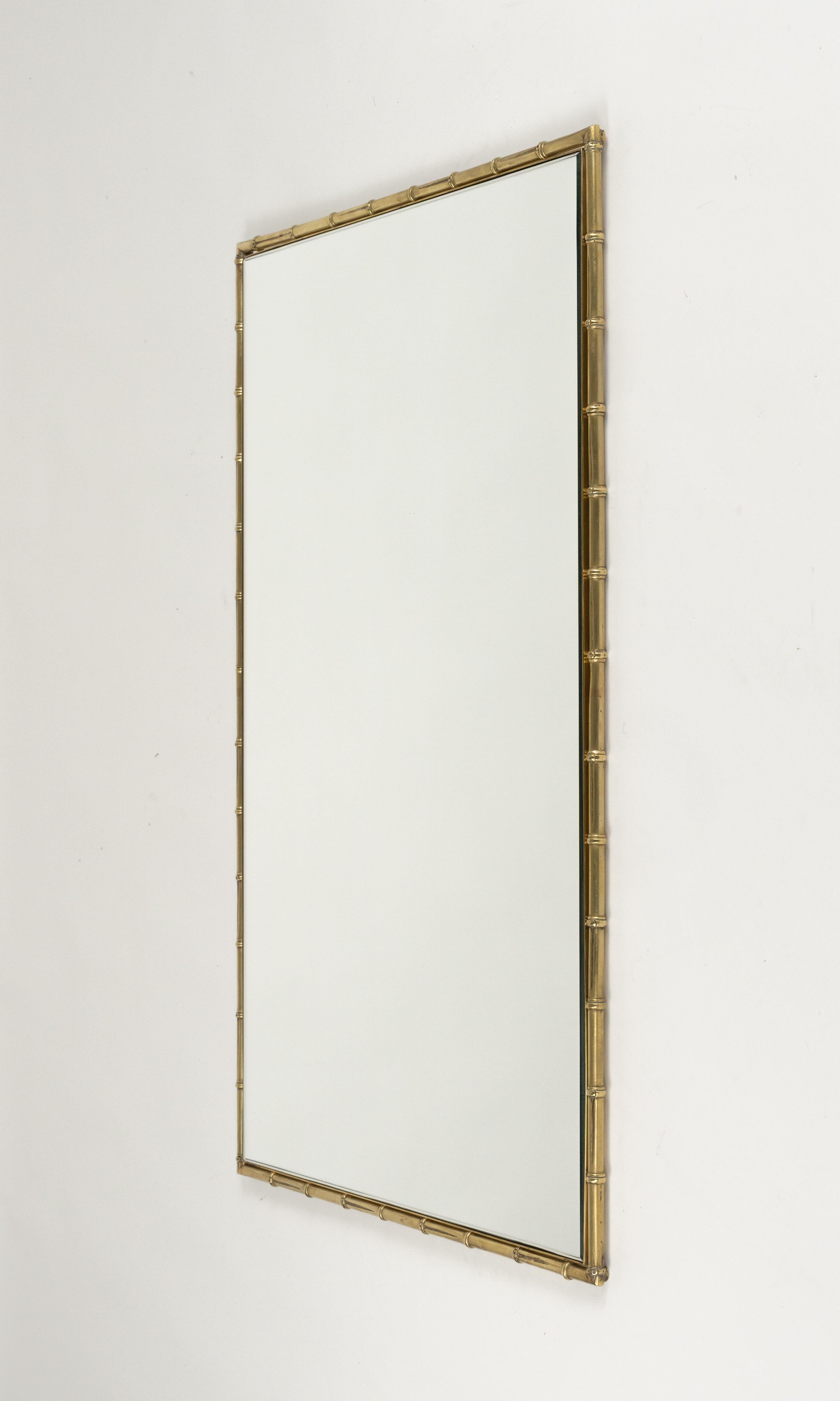 Midcentury Wandspiegel Faux Bamboo Messing, Maison Bagués Stil, Italien 1960s (Metall) im Angebot