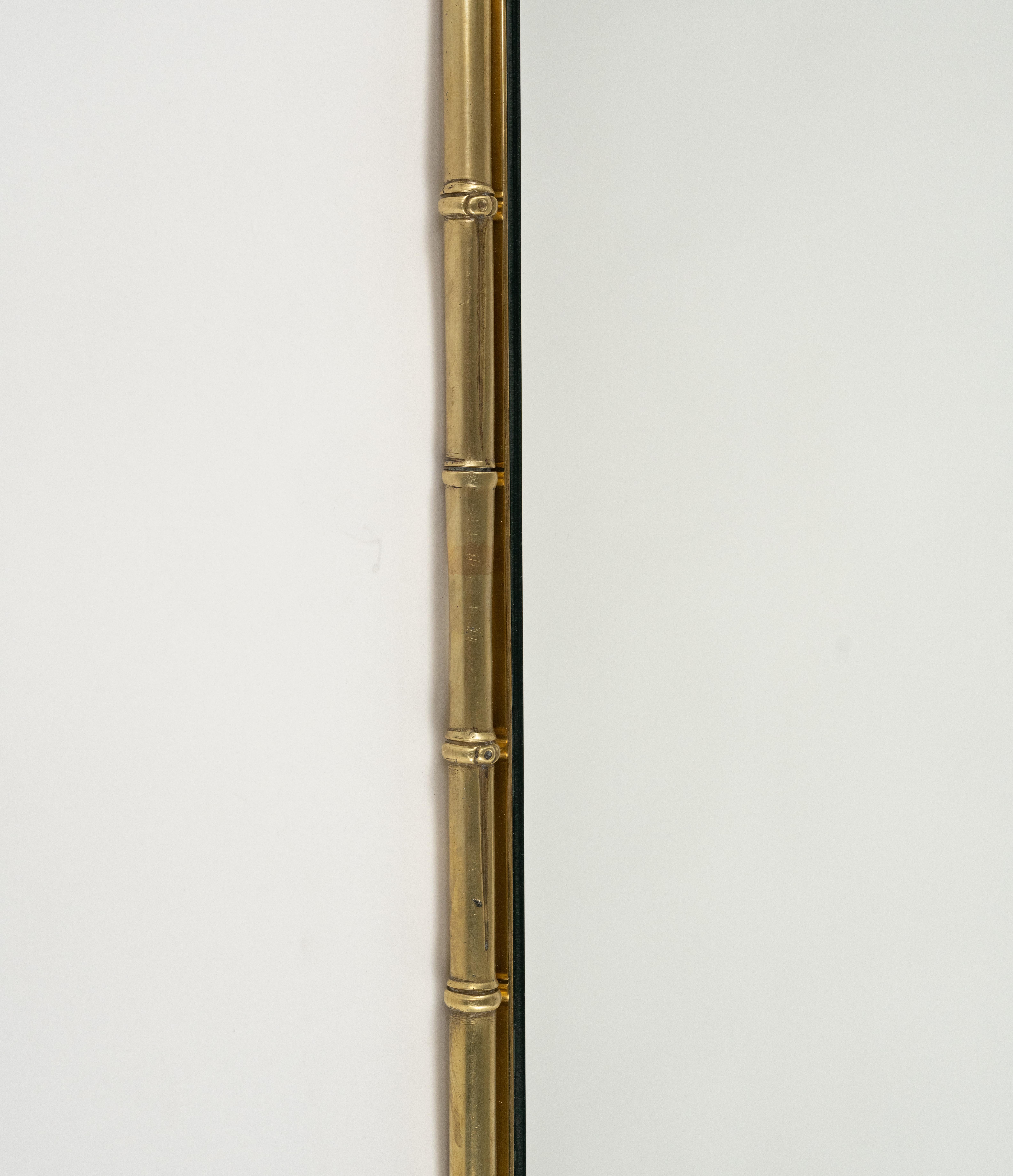 Midcentury Wandspiegel Faux Bamboo Messing, Maison Bagués Stil, Italien 1960s im Angebot 1