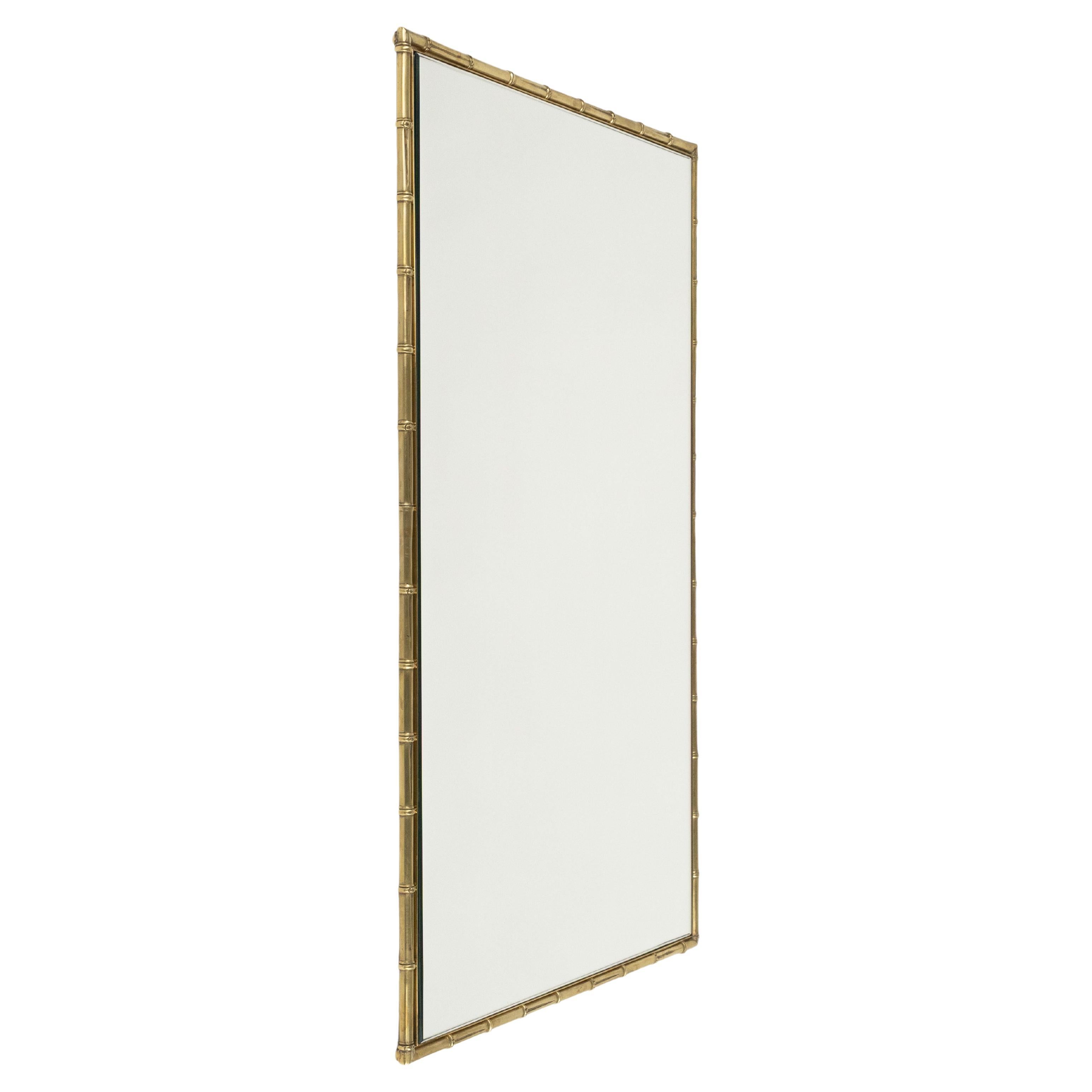 Midcentury Wandspiegel Faux Bamboo Messing, Maison Bagués Stil, Italien 1960s im Angebot