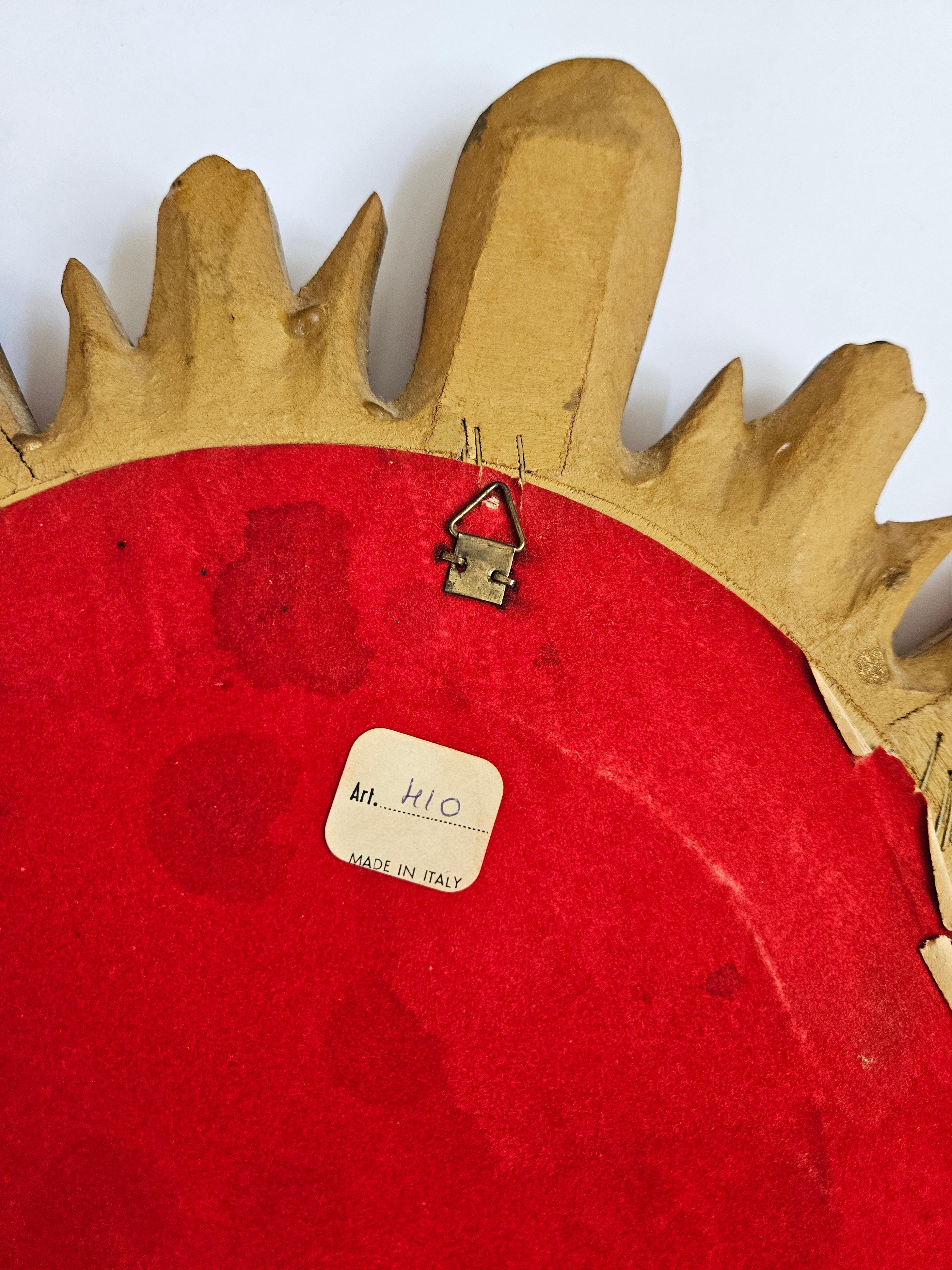 Midcentury Wall Mirror Gilted Wood Sunburst Starburst Stucco, Italy, 1950s 5