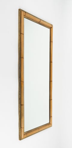 Midcentury Wall Mirror in Brass and Bamboo Vivai Del Sud Style, Italy, 1970s
