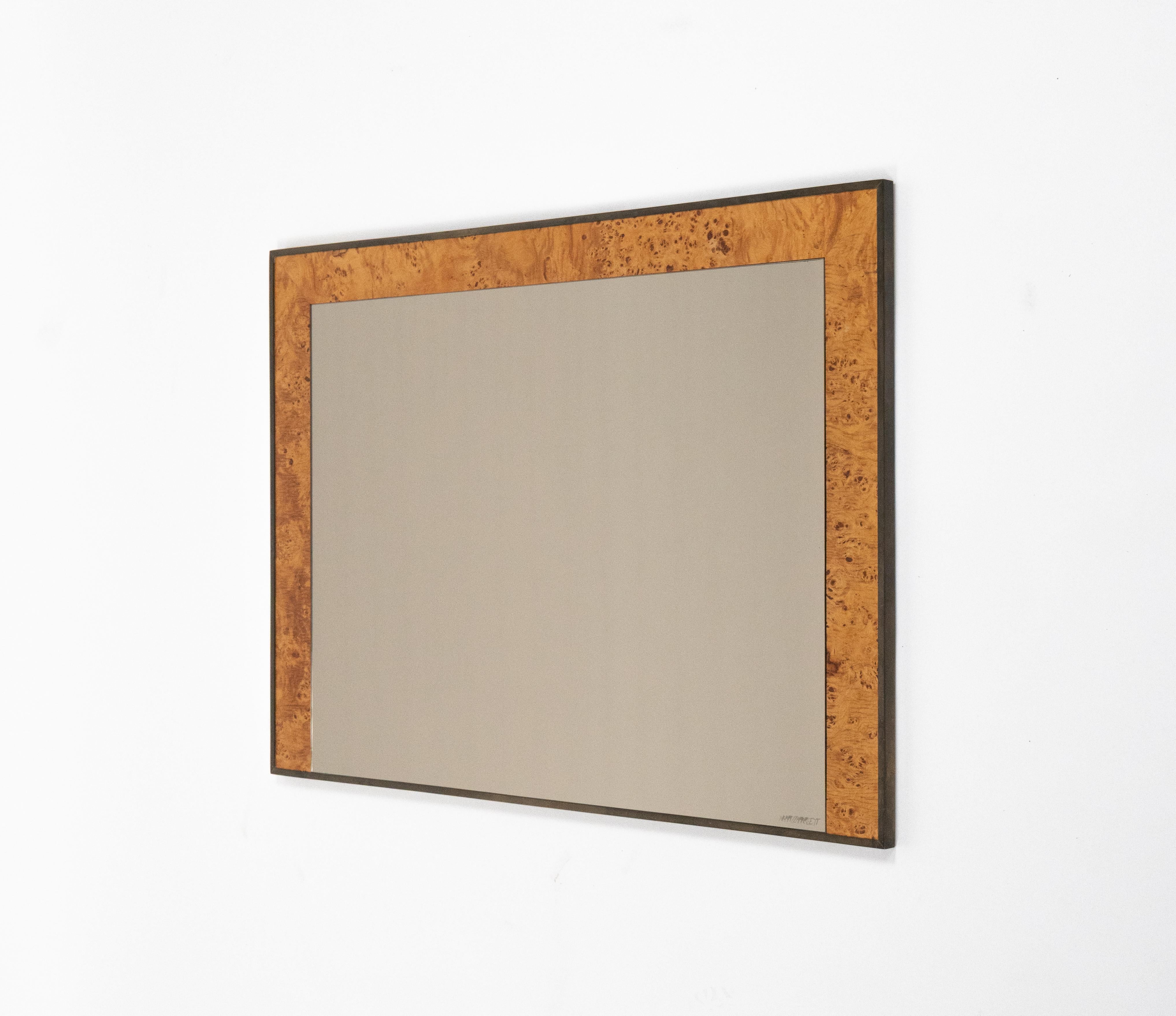 Miroir mural du milieu du siècle en laiton et Wood par Romeo Rega pour Nazaret, Italie, années 1970 en vente 4