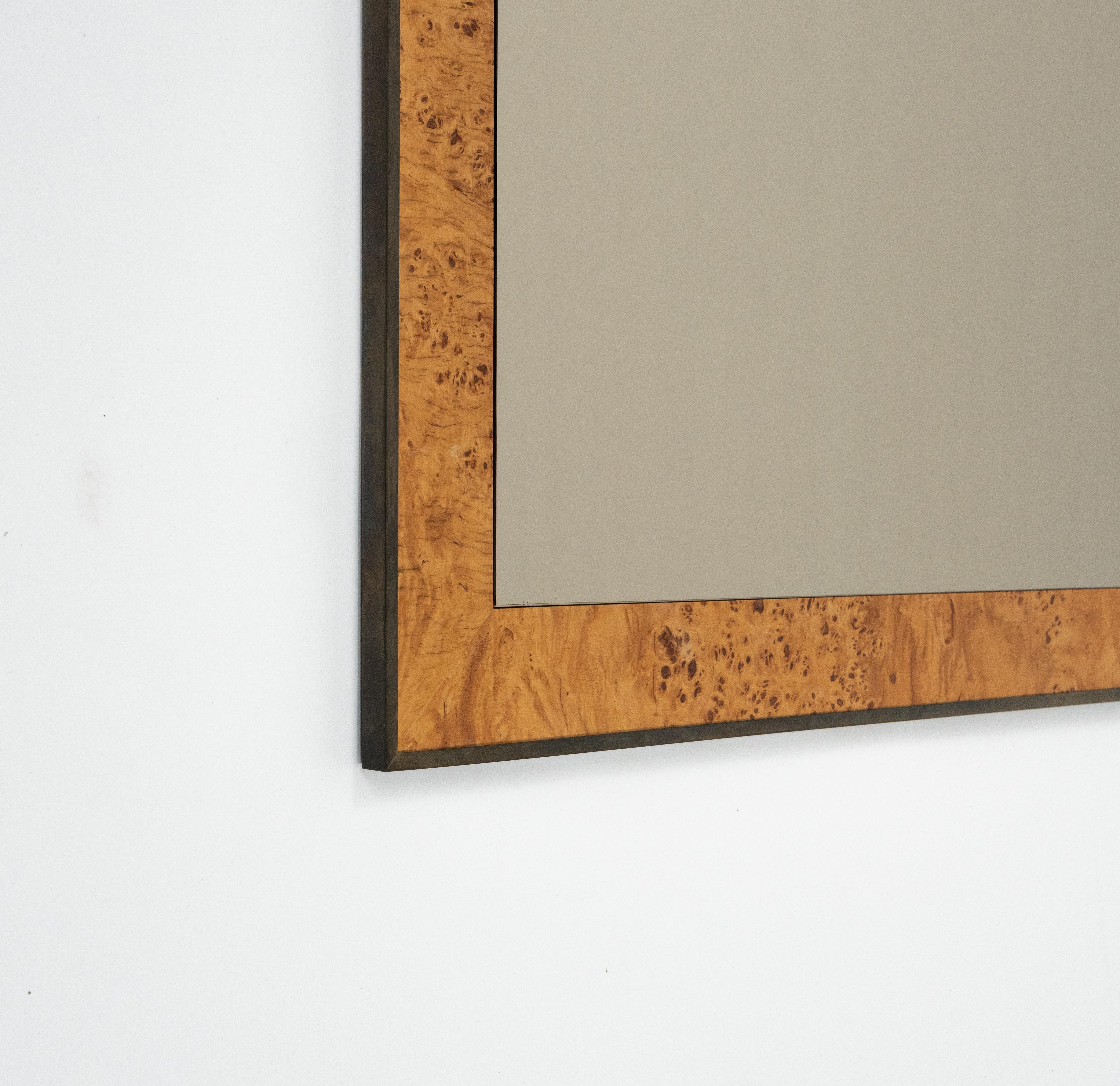 Miroir mural du milieu du siècle en laiton et Wood par Romeo Rega pour Nazaret, Italie, années 1970 en vente 5