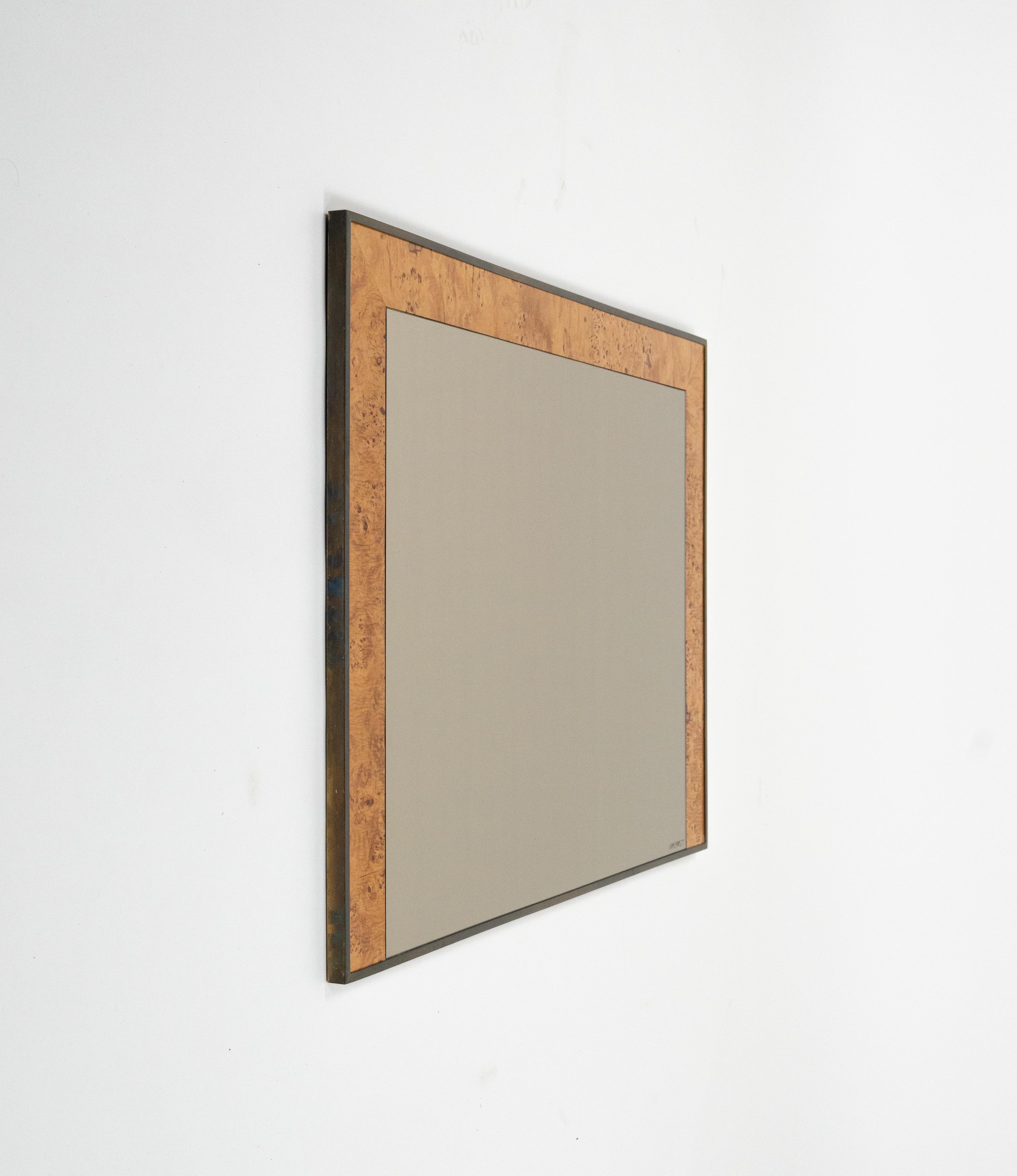 Mid-Century Modern Miroir mural du milieu du siècle en laiton et Wood par Romeo Rega pour Nazaret, Italie, années 1970 en vente
