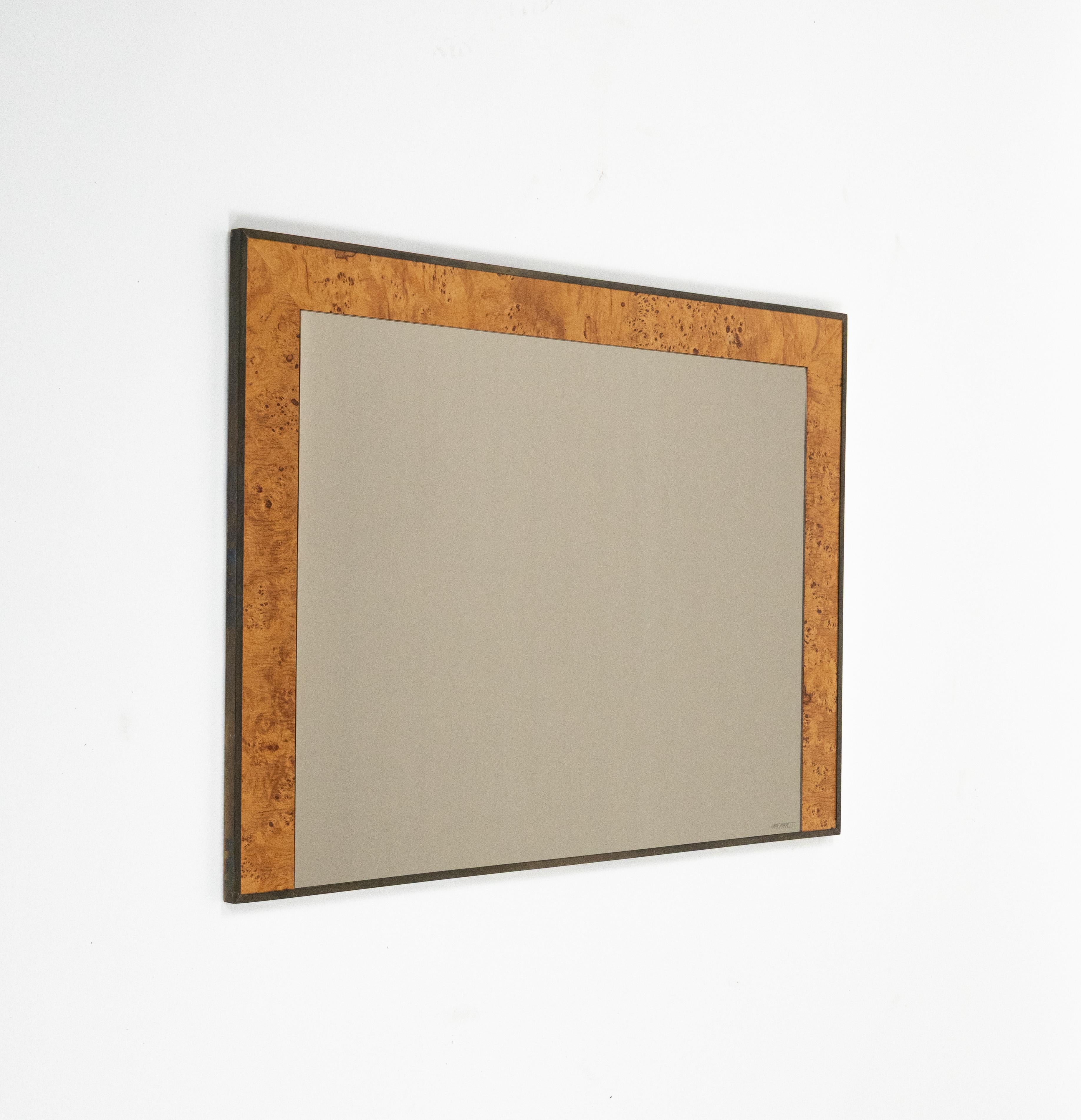 Fin du 20e siècle Miroir mural du milieu du siècle en laiton et Wood par Romeo Rega pour Nazaret, Italie, années 1970 en vente