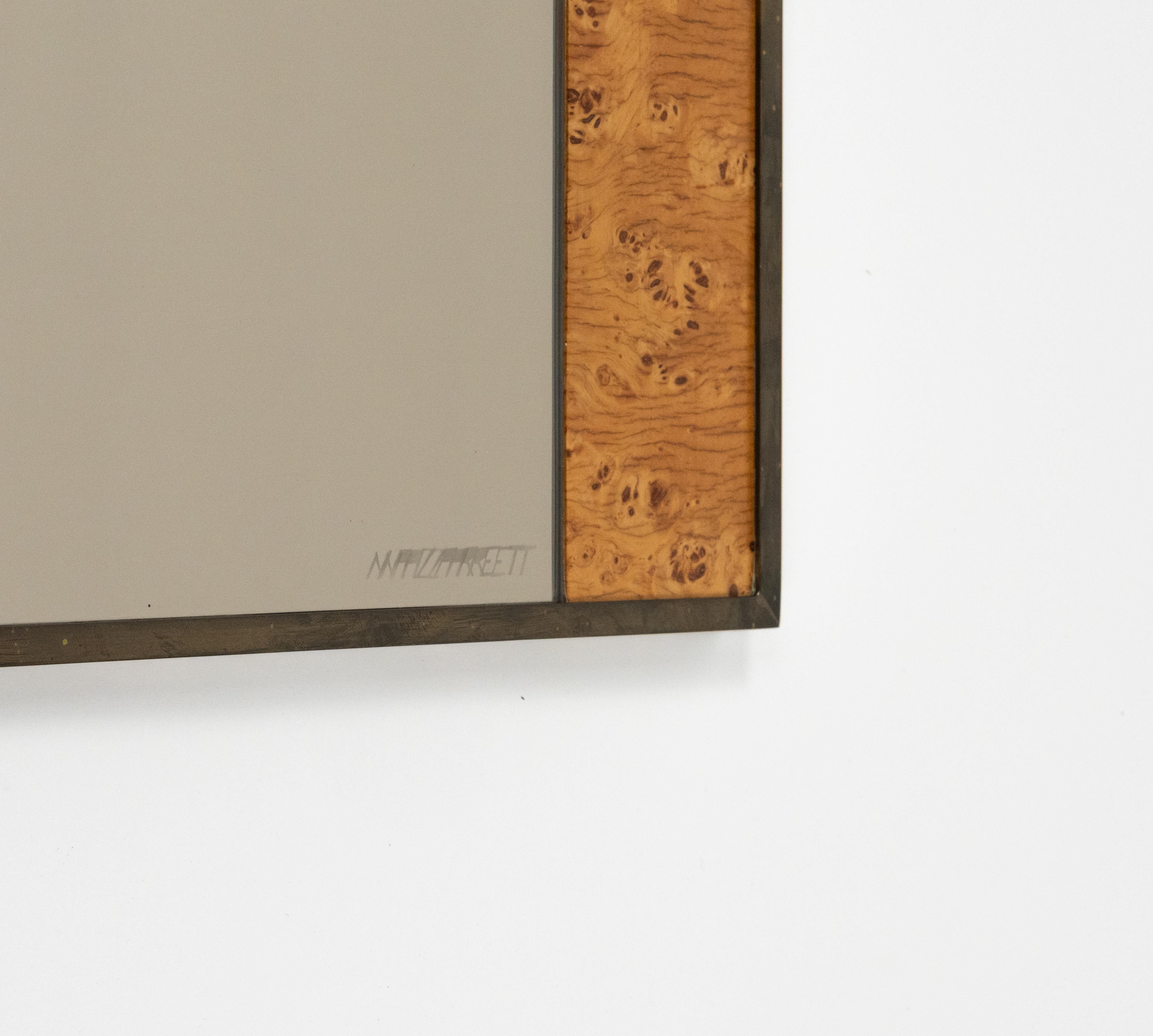 Métal Miroir mural du milieu du siècle en laiton et Wood par Romeo Rega pour Nazaret, Italie, années 1970 en vente
