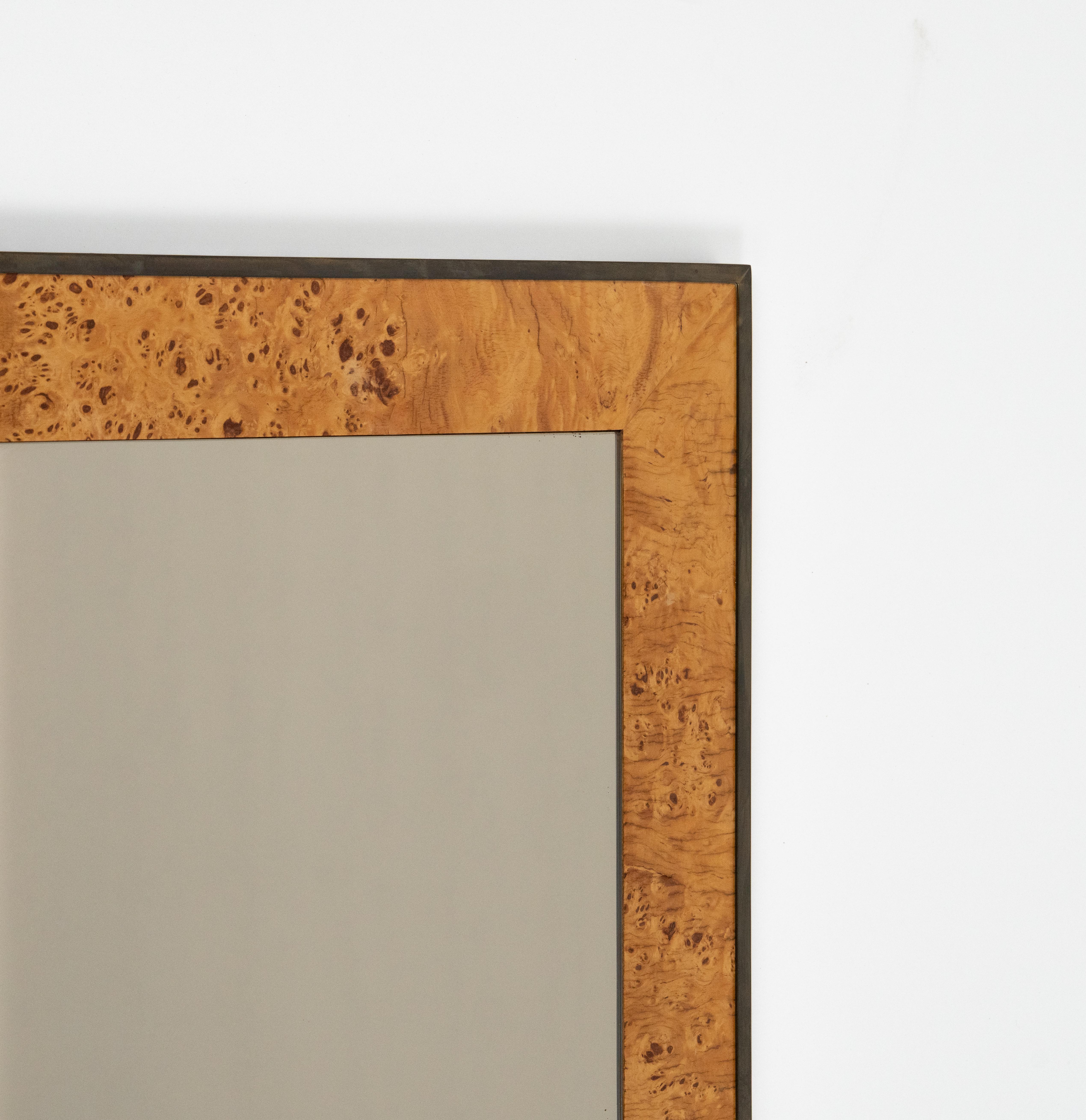 Miroir mural du milieu du siècle en laiton et Wood par Romeo Rega pour Nazaret, Italie, années 1970 en vente 1