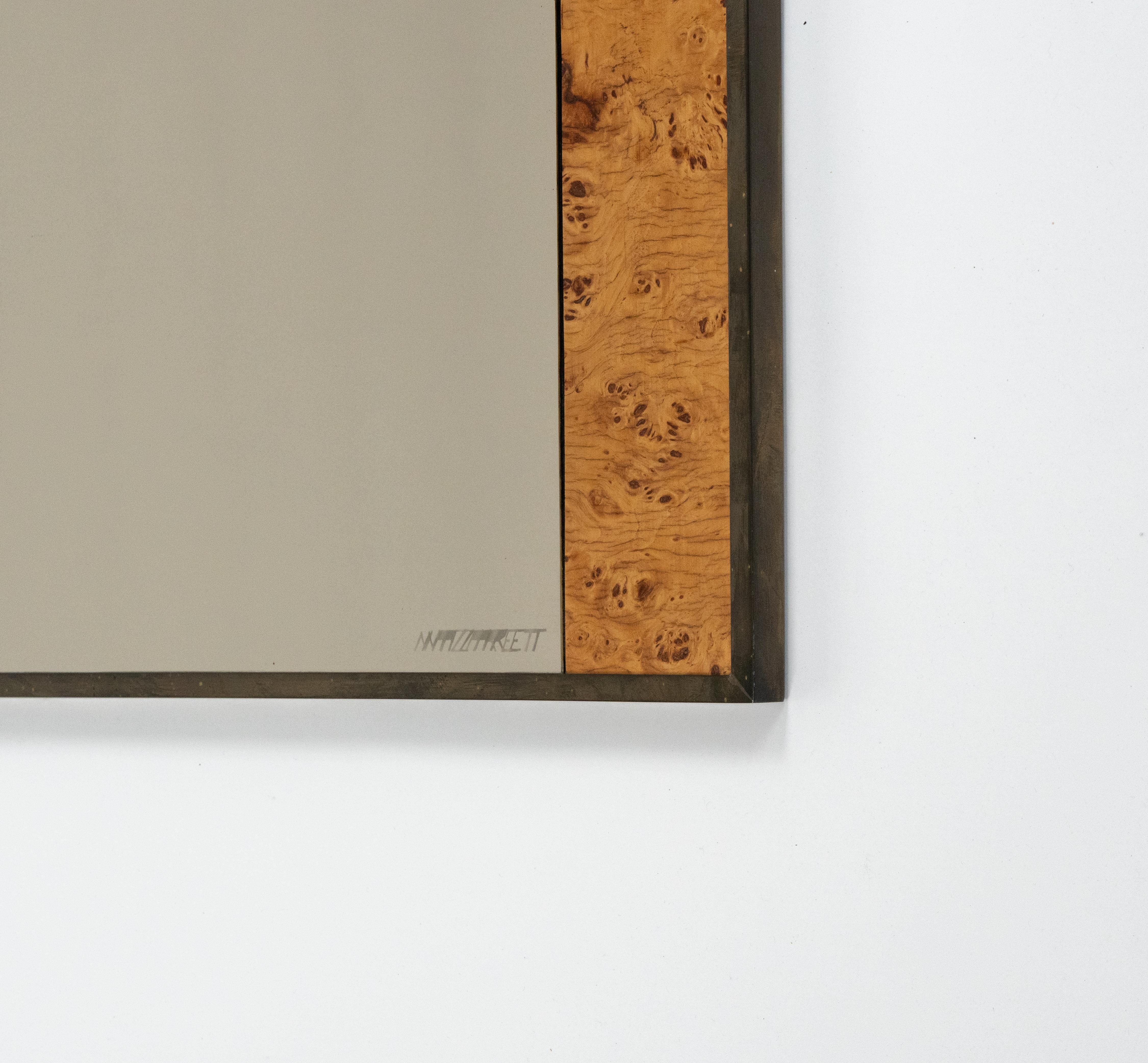 Miroir mural du milieu du siècle en laiton et Wood par Romeo Rega pour Nazaret, Italie, années 1970 en vente 3