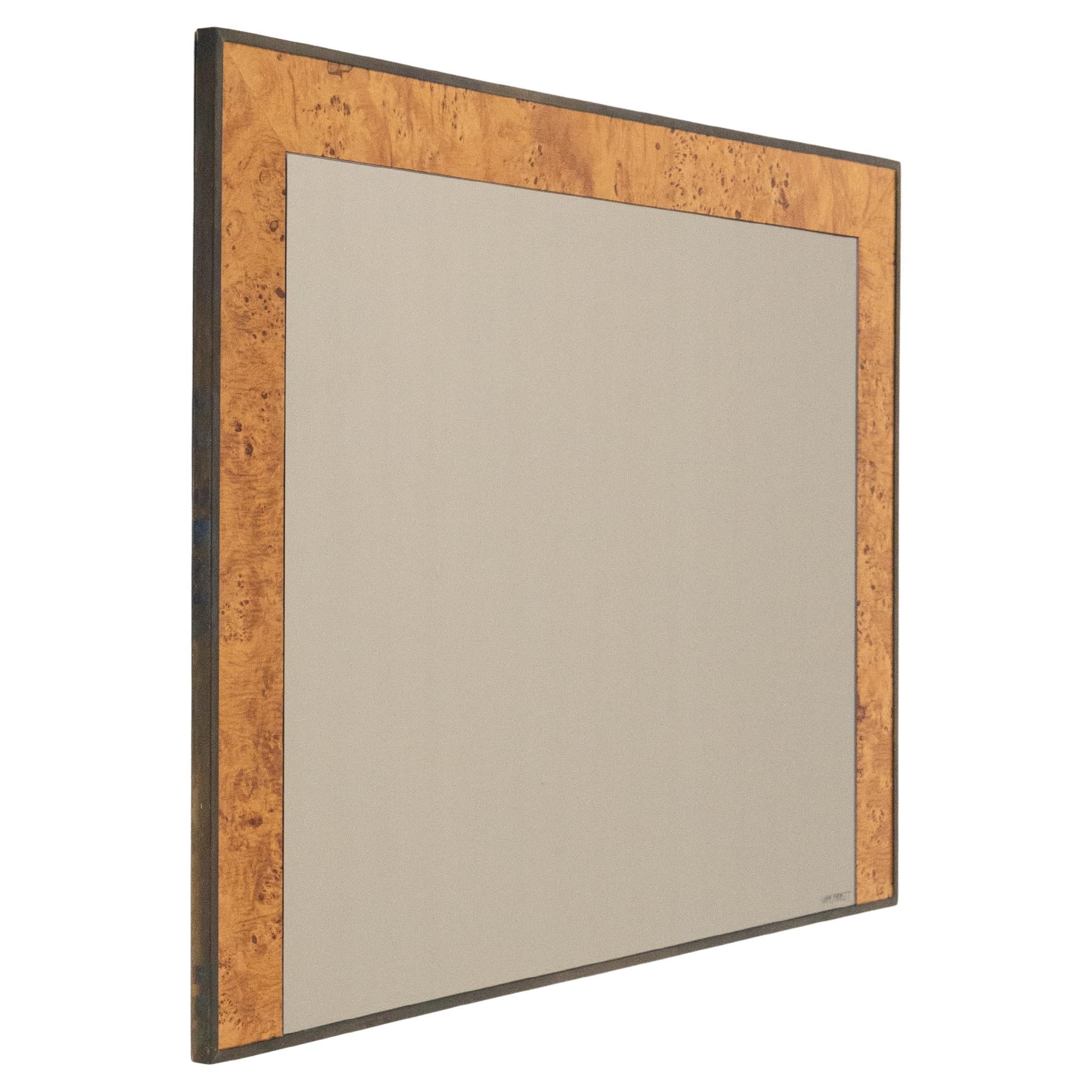 Miroir mural du milieu du siècle en laiton et Wood par Romeo Rega pour Nazaret, Italie, années 1970 en vente