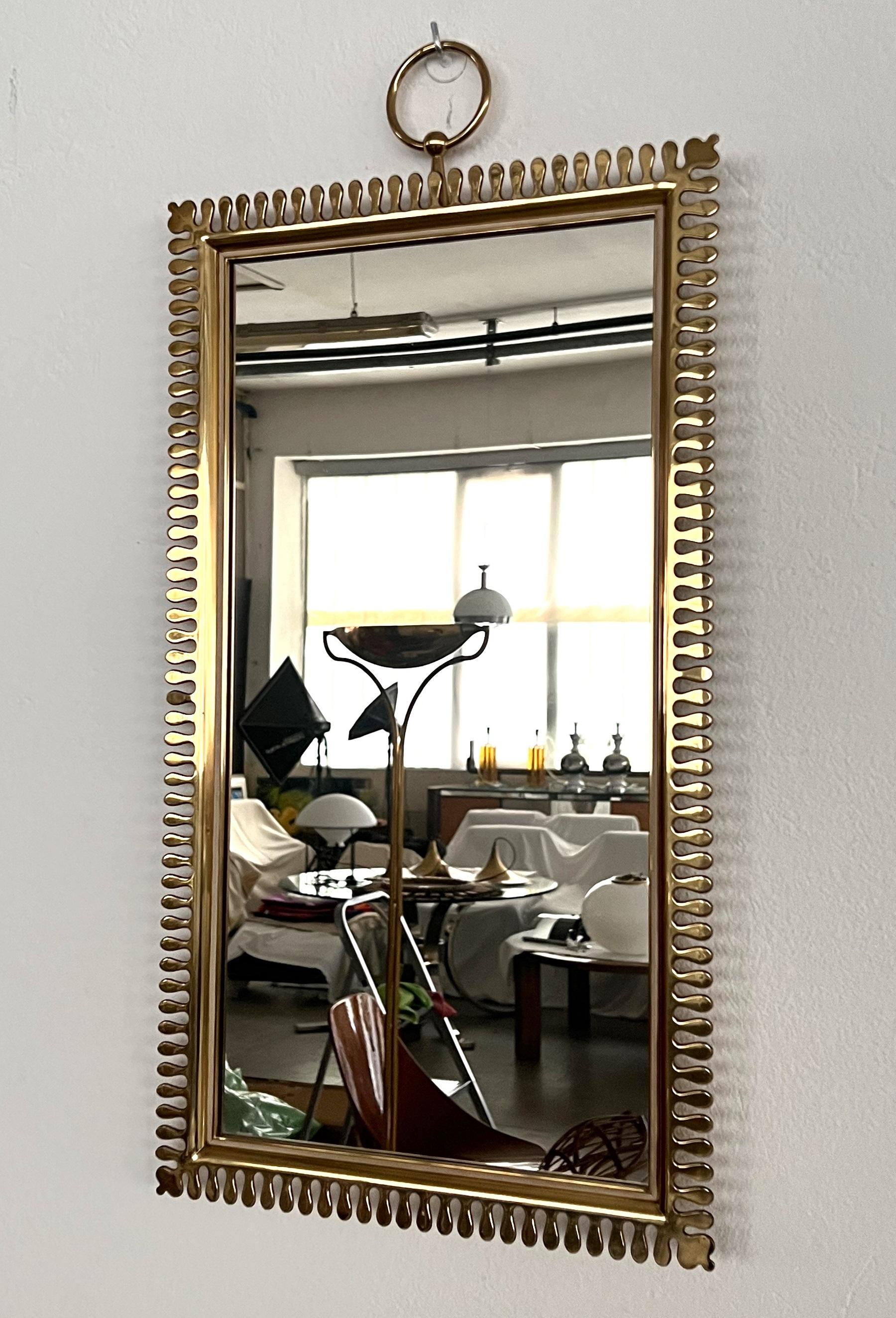German Midcentury Wall Mirror in Brass by Vereinigte Werkstätten München, 1970s