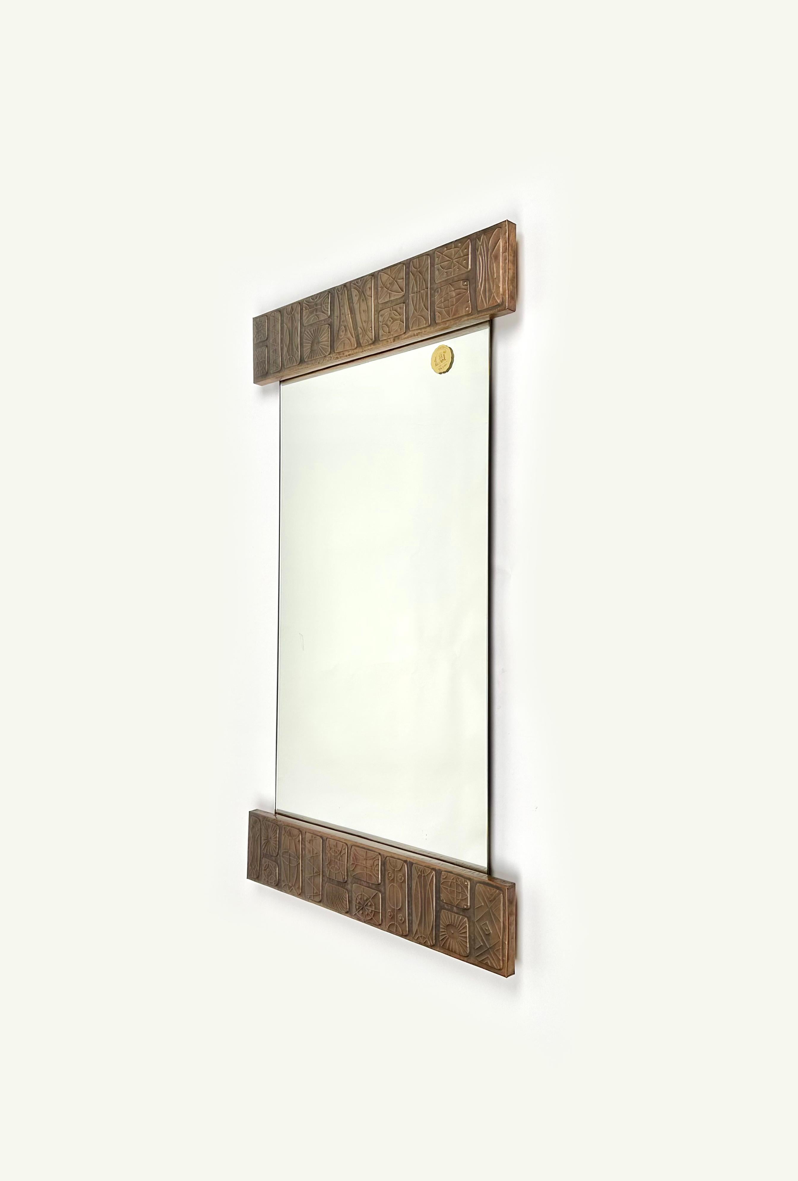 Metal Mid-Century Wall Mirror in Copper by Santambrogio & De Berti, Italy, 1960s For Sale