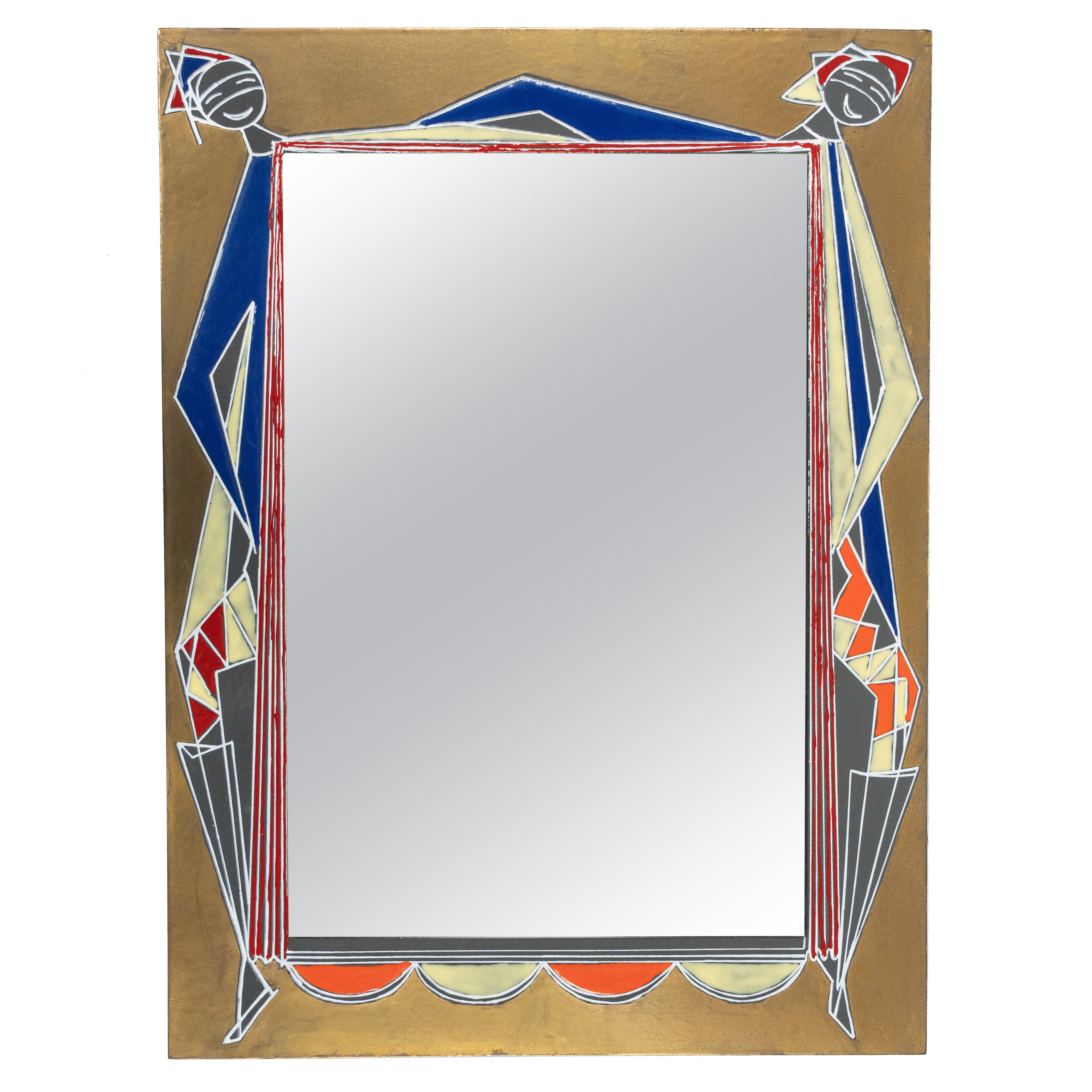 Miroir mural du milieu du siècle en fer émaillé de Siva Di Poggibonsi, Italie, années 1960