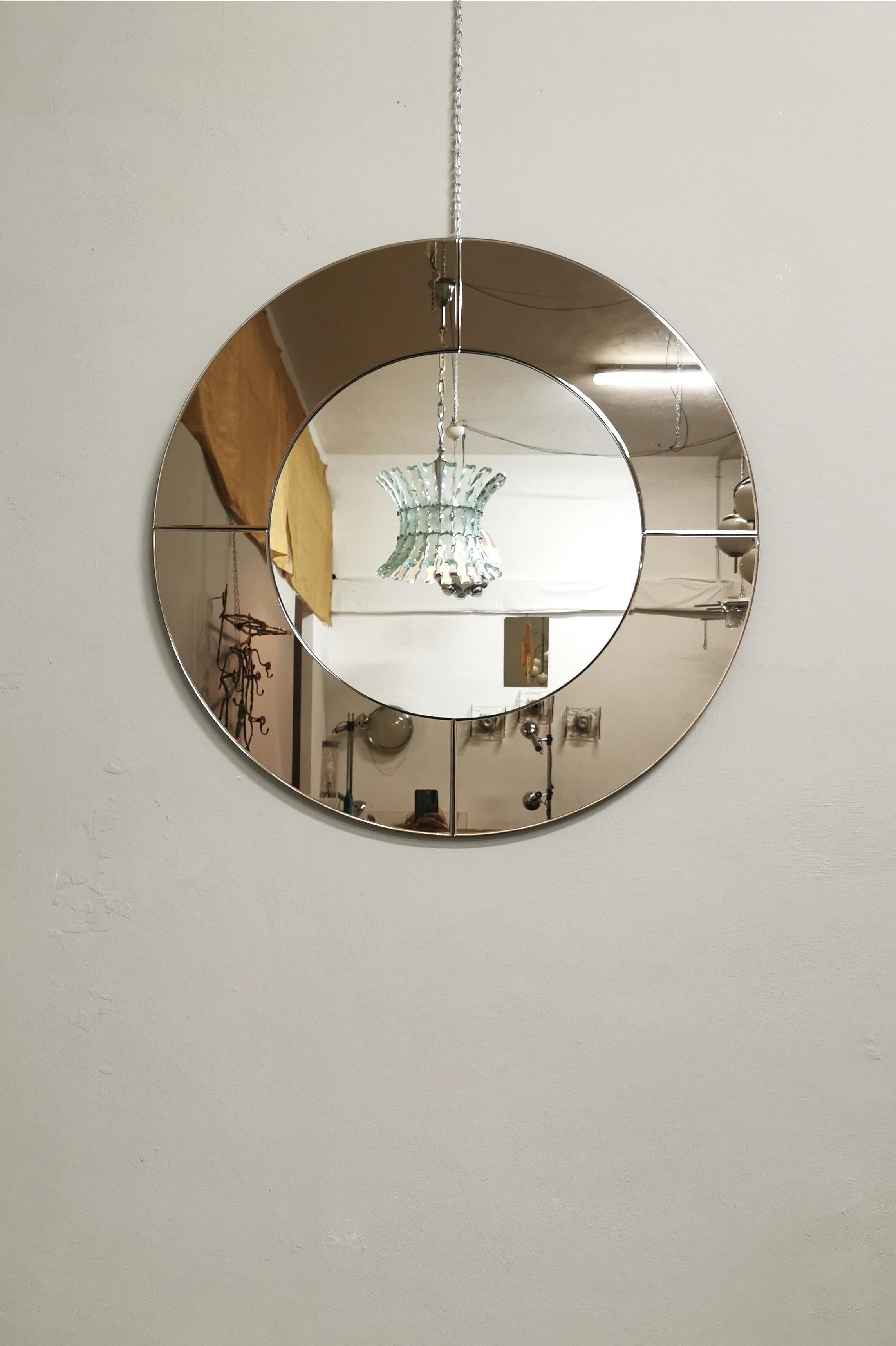 Midcentury Wall Mirror Mirrored Glass Smoked Round Large Italian Design 1970s For Sale 2