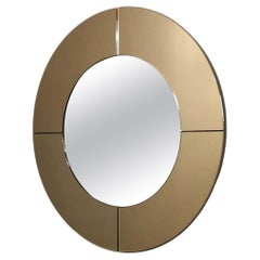 Midcentury Wall Mirror Mirrored Glass Smoked Round Large Italian Design 1970s