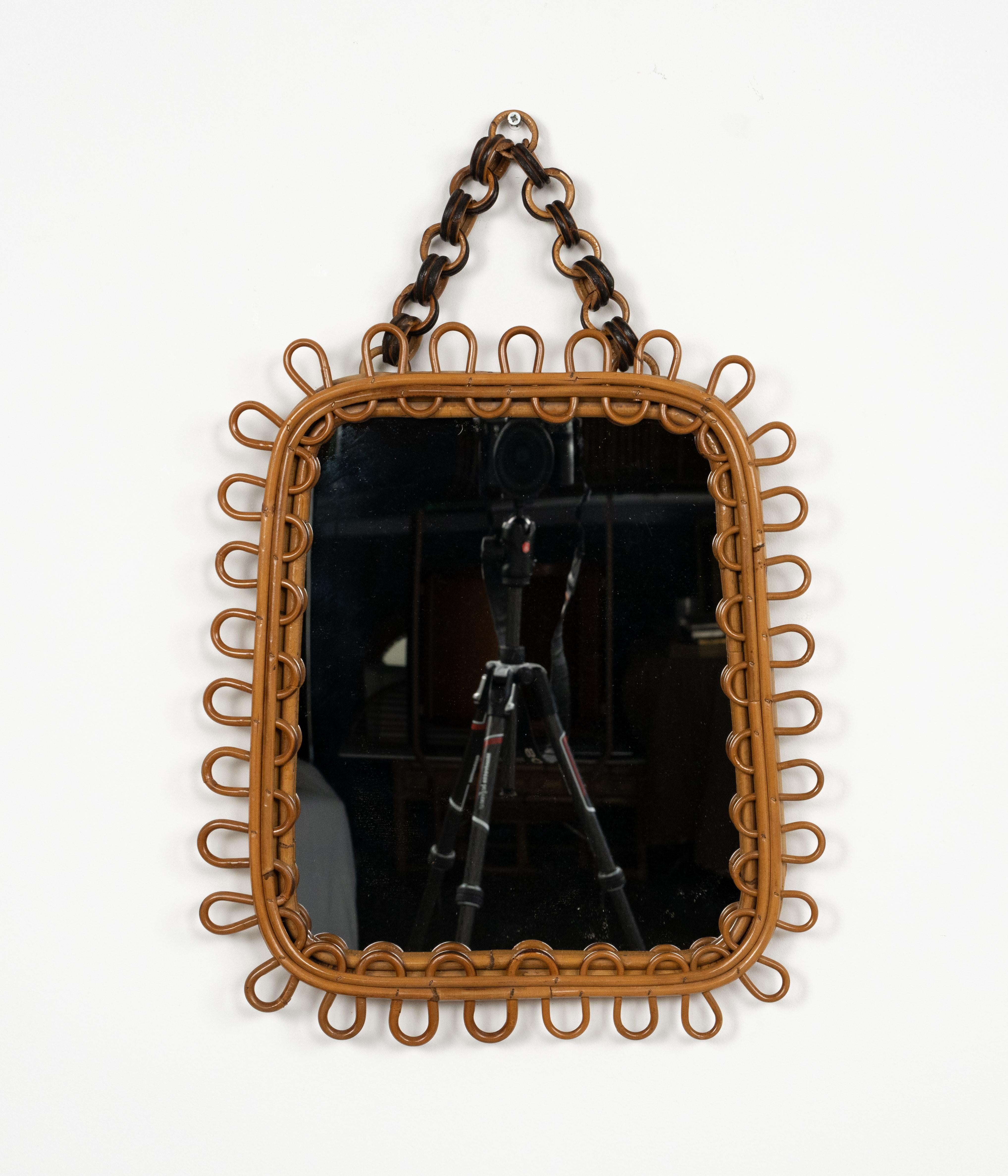 Midcentury Wall Mirror Rattan and Bamboo Franco Albini Style, Italy 1960s In condizioni buone in vendita a Rome, IT