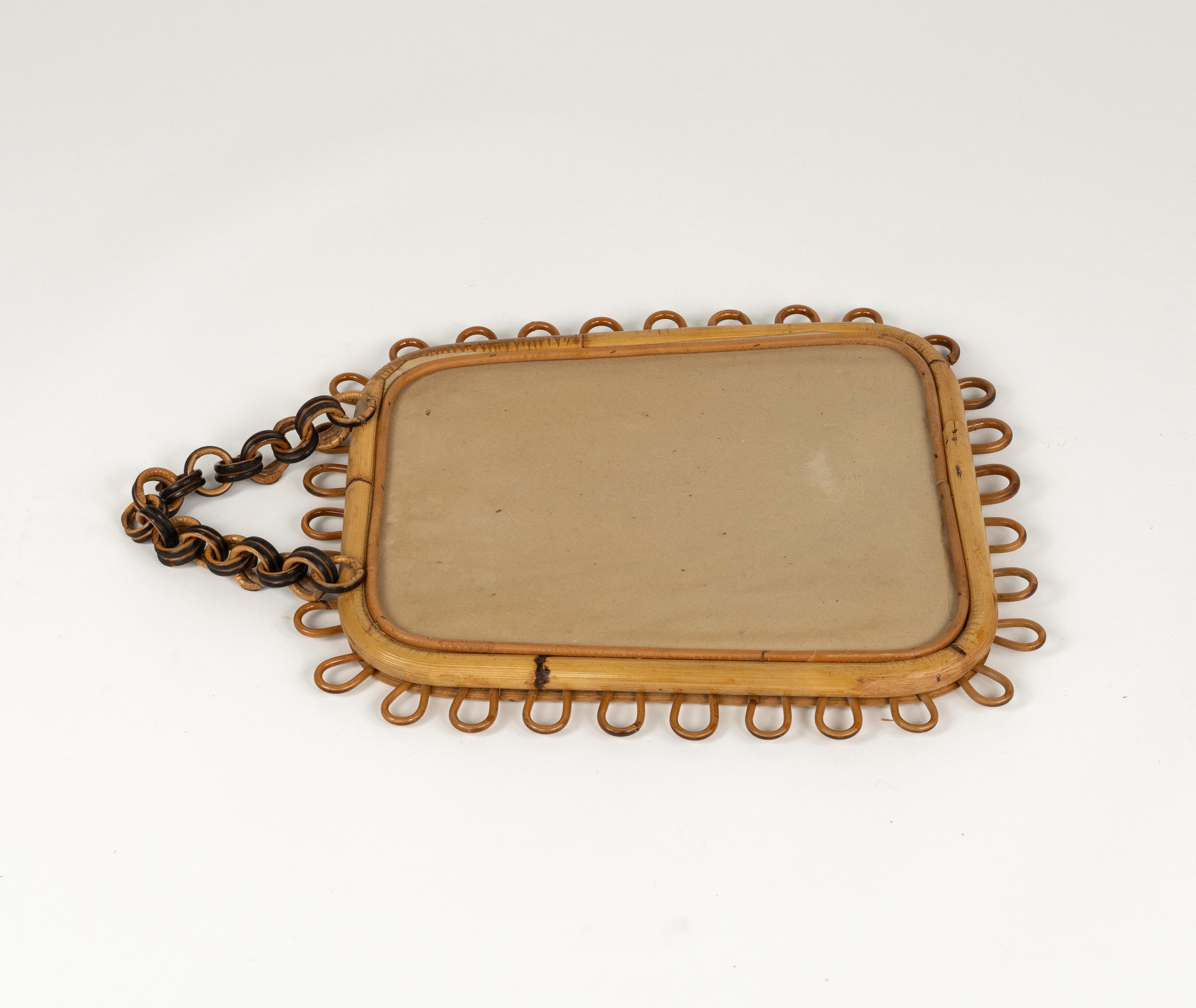 Midcentury Wall Mirror Rattan and Bamboo Franco Albini Style, Italy 1960s in vendita 1