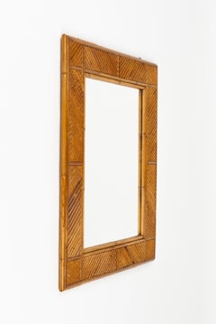 Midcentury Wall Mirror Rattan & Bamboo Attributed to Vivai del Sud, Italy 1970s