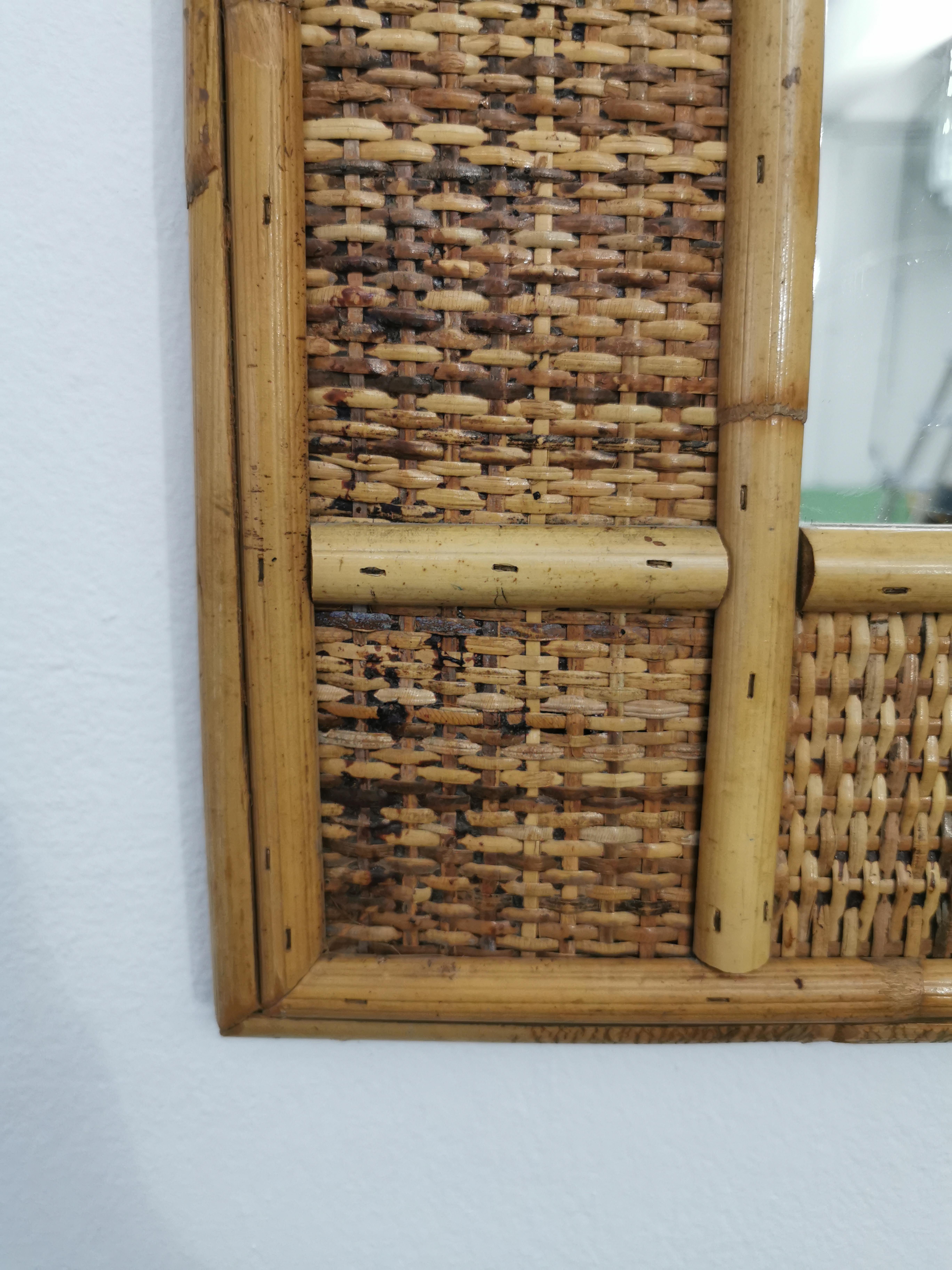  Wall Mirror Wicker Bamboo Rectangular Midcentury Modern Italy 1960s In Good Condition In Palermo, IT