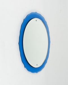 Miroir mural du milieu du siècle avec cadre en verre bleu, style Cristal Arte, Italie, années 1960