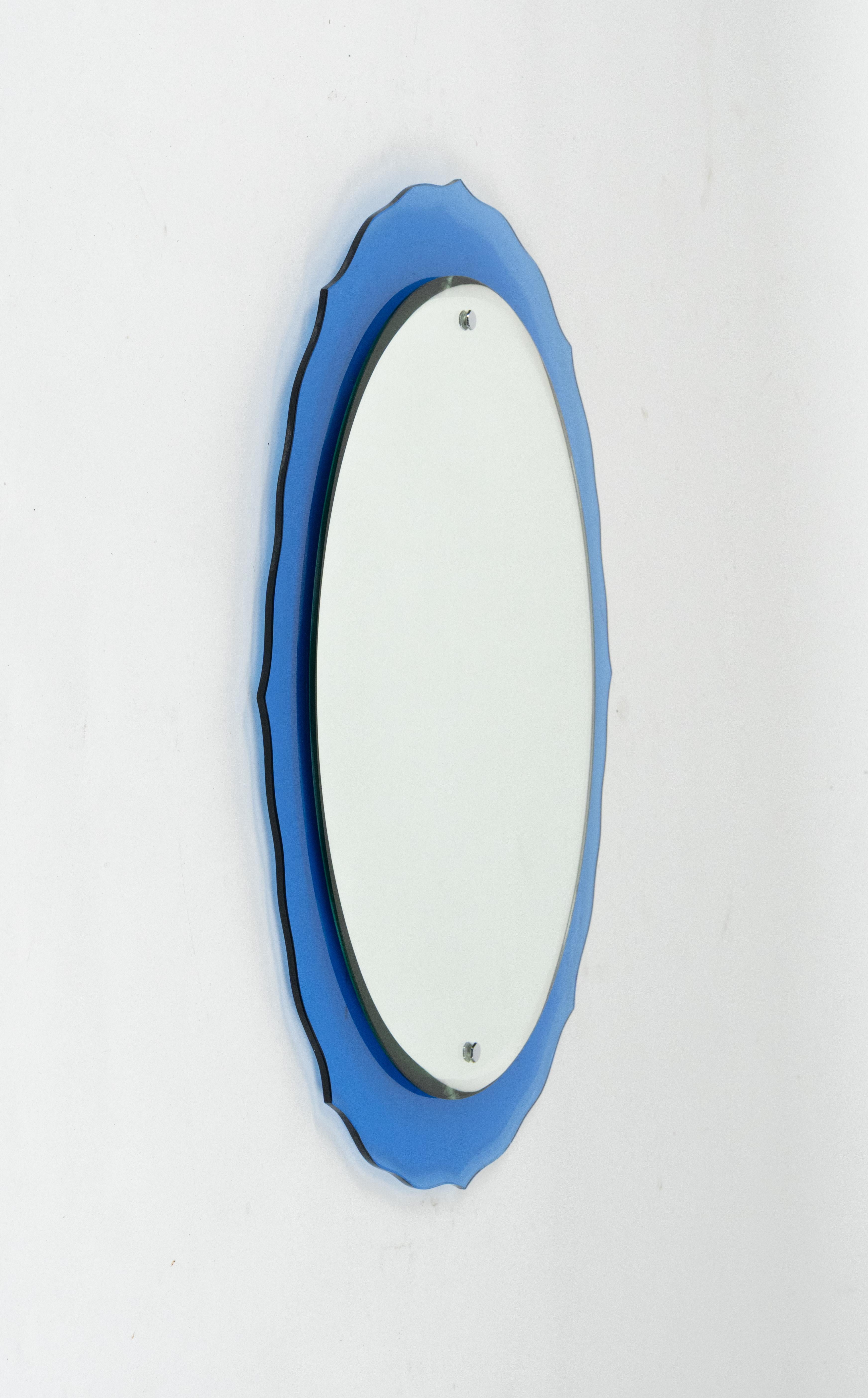 Wandspiegel mit blauem Glasrahmen im Cristal Arte Stil aus der Mitte des Jahrhunderts, Italien 1960er (Italienisch) im Angebot