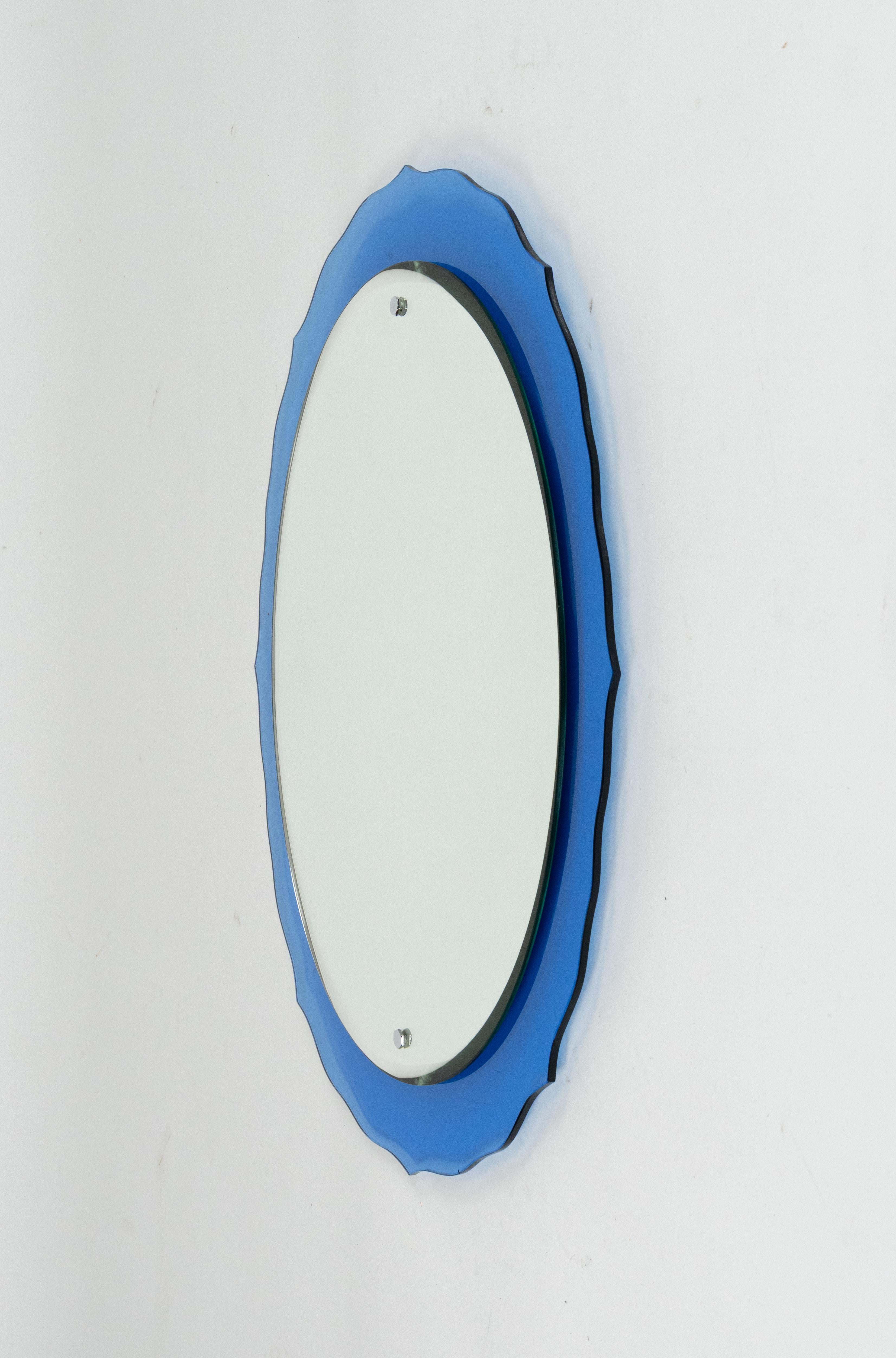 Wandspiegel mit blauem Glasrahmen im Cristal Arte Stil aus der Mitte des Jahrhunderts, Italien 1960er (Mitte des 20. Jahrhunderts) im Angebot