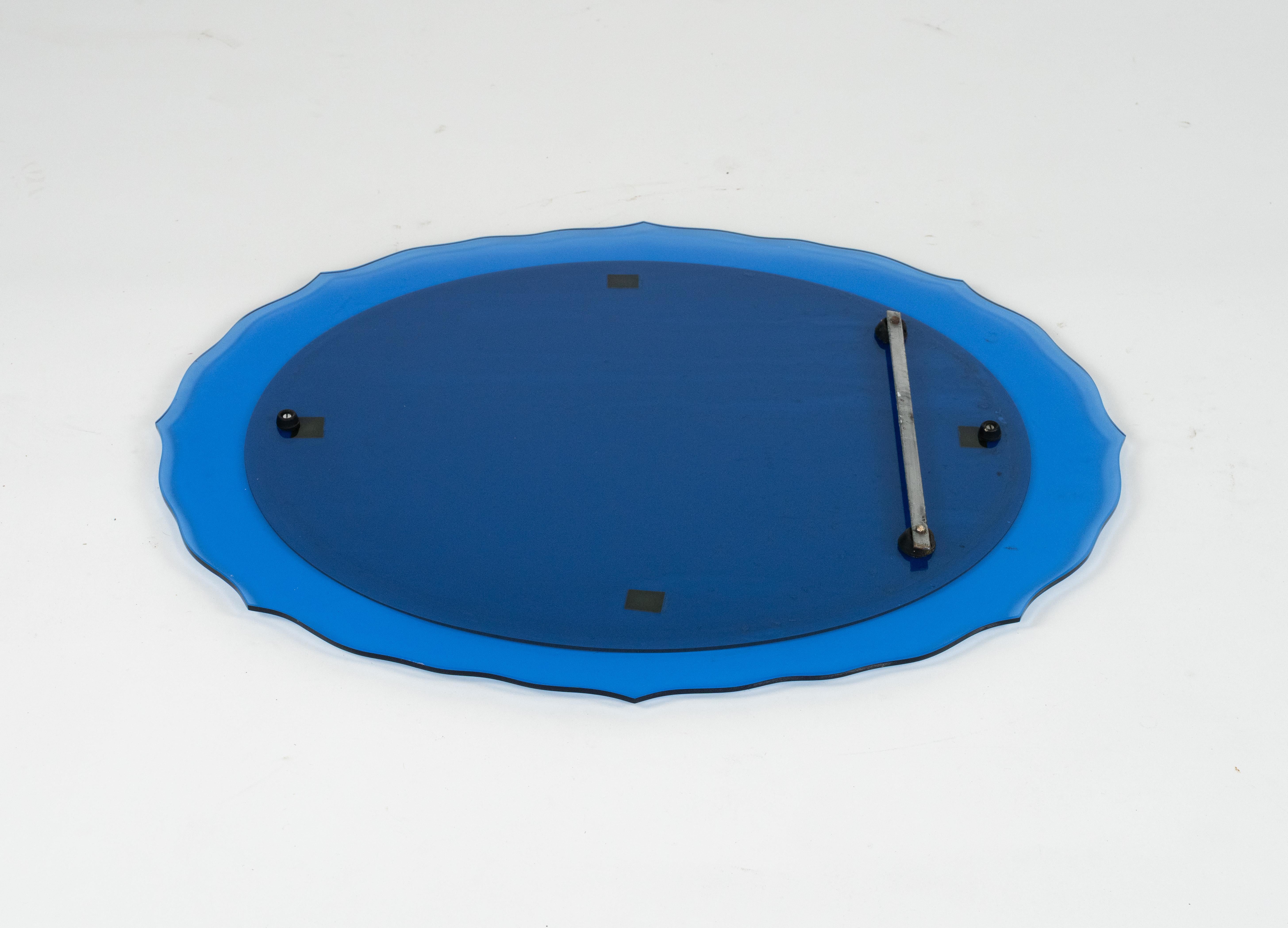 Wandspiegel mit blauem Glasrahmen im Cristal Arte Stil aus der Mitte des Jahrhunderts, Italien 1960er im Angebot 1