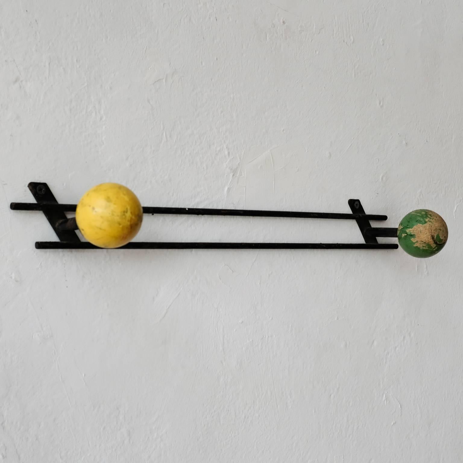 French Midcentury Wall Mount Coat or Hat Rack, France, 1950s