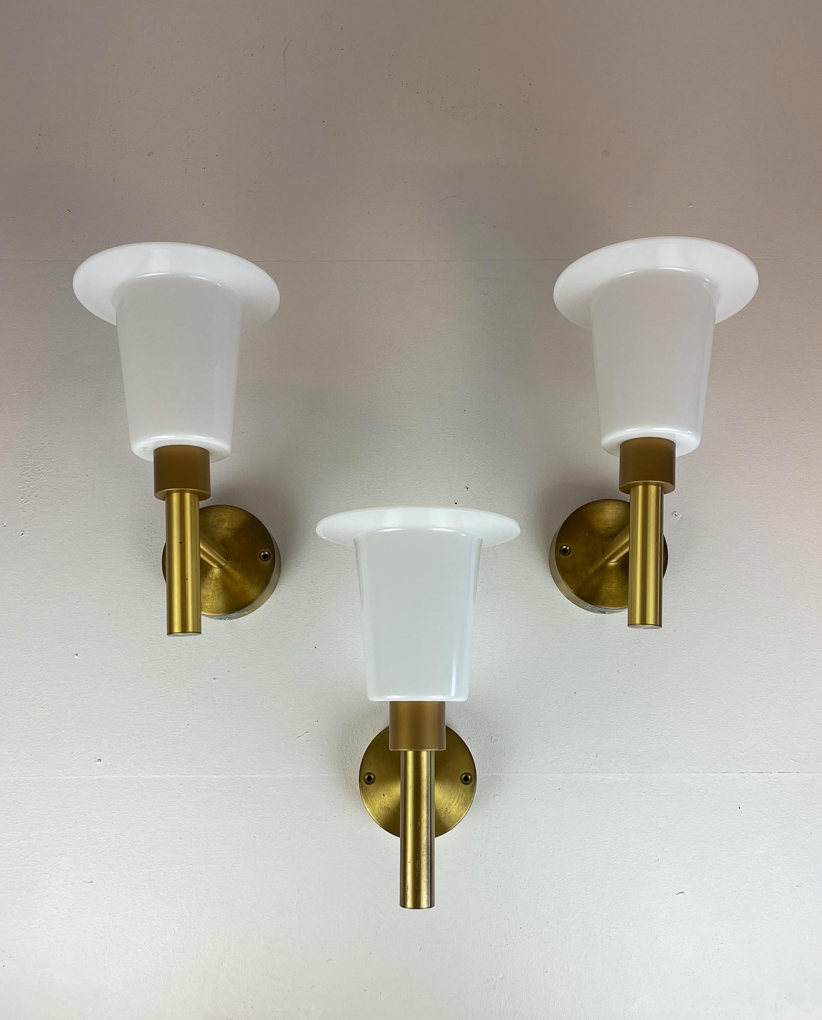 Mid-Century Modern Midcentury Wall-Mounted Brass and Acrylic Lamps Luxus, Sweden, 1960s For Sale