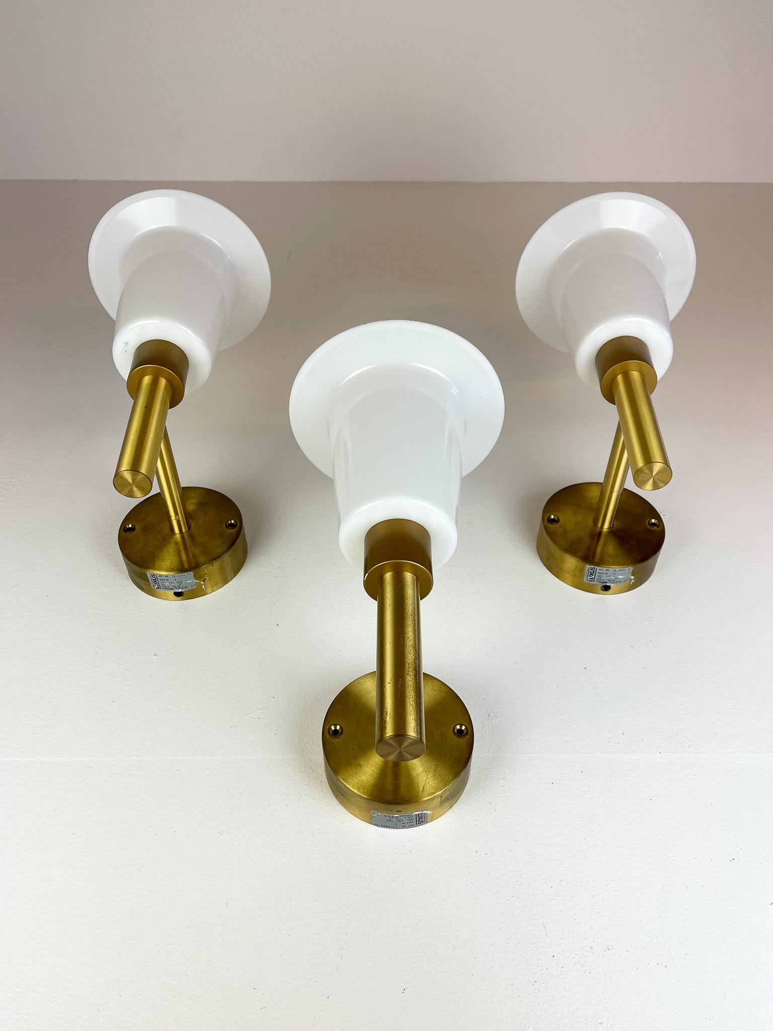 Swedish Midcentury Wall-Mounted Brass and Acrylic Lamps Luxus, Sweden, 1960s For Sale