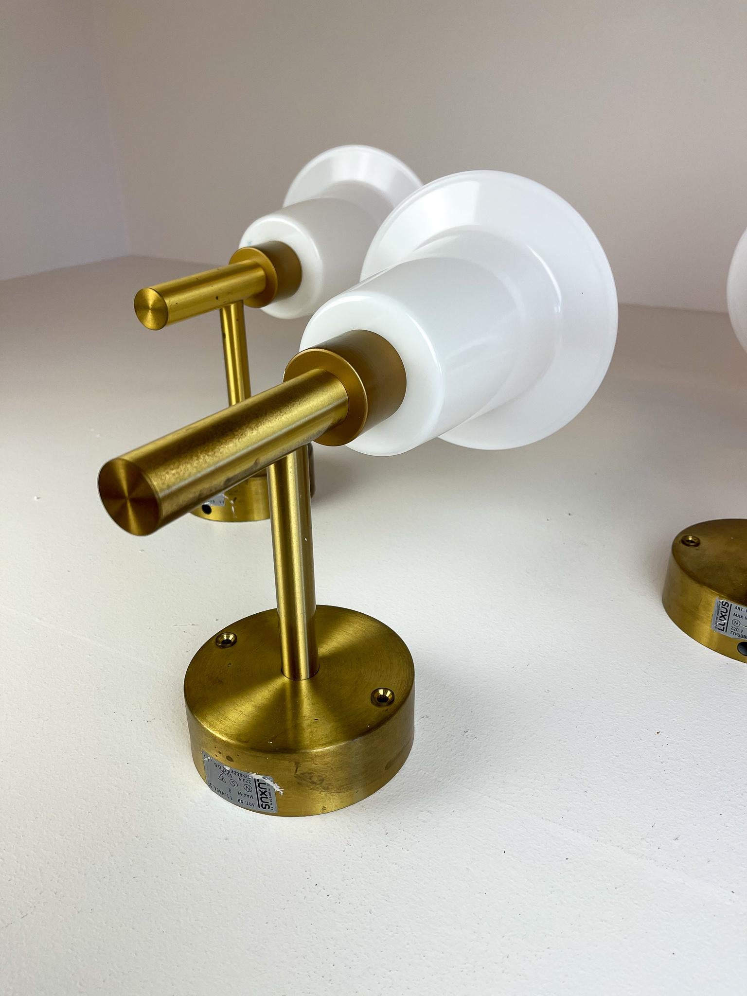 Mid-20th Century Midcentury Wall-Mounted Brass and Acrylic Lamps Luxus, Sweden, 1960s For Sale