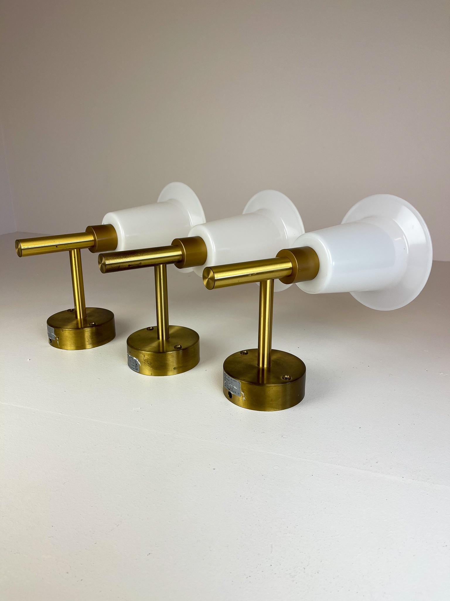 Opaline Glass Midcentury Wall-Mounted Brass and Acrylic Lamps Luxus, Sweden, 1960s For Sale
