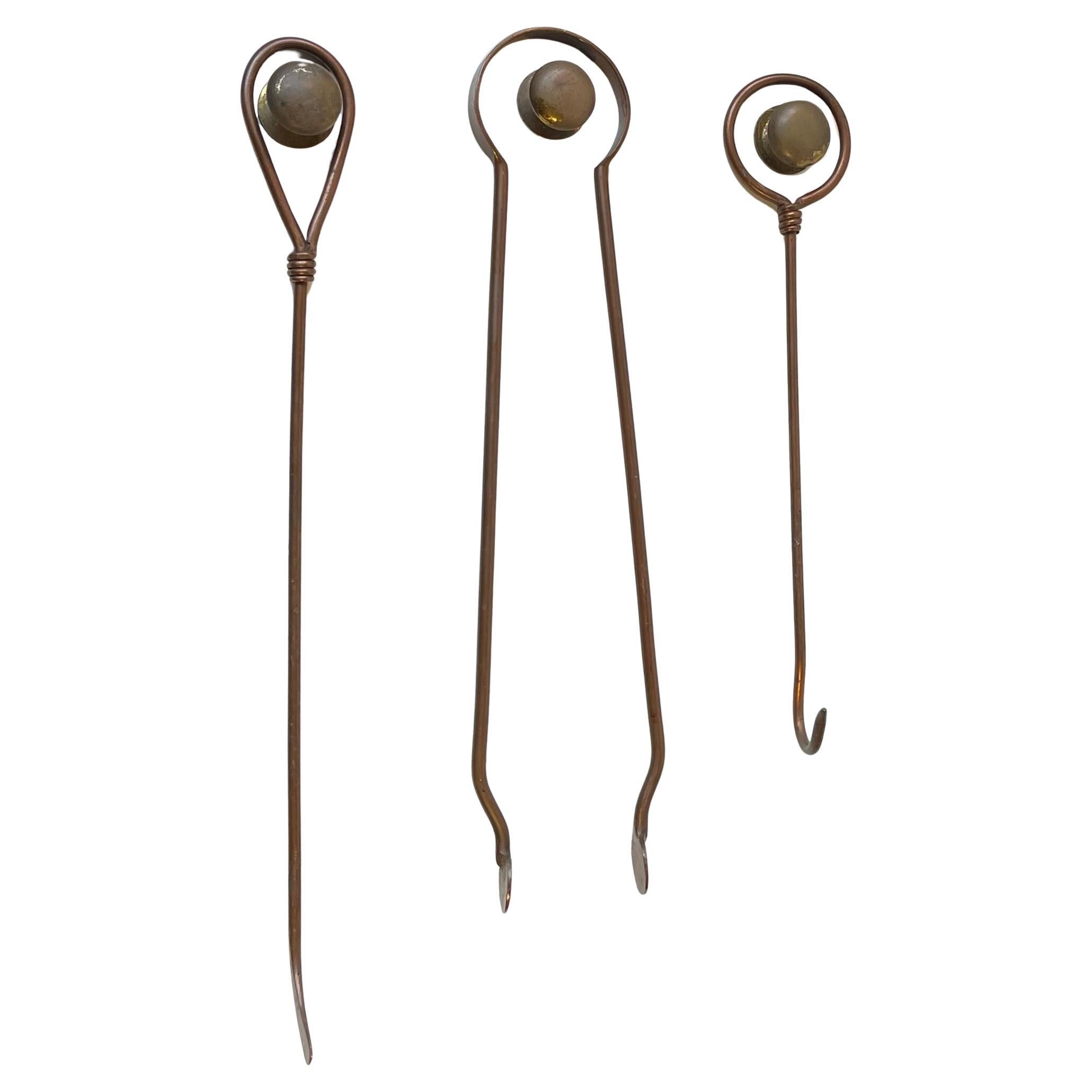 Outils de cheminée murales du milieu du siècle dernier en cuivre, années 1960 en vente