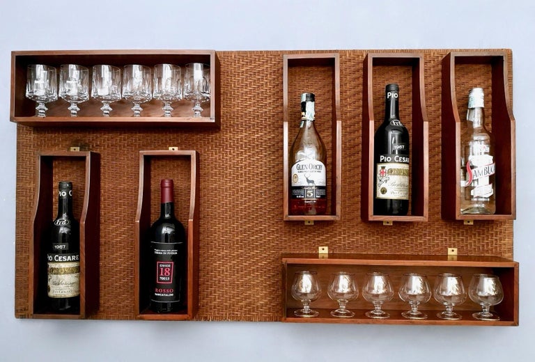 Midcentury Wall Mounted Walnut Bar Cabinet In The Style Of Gio
