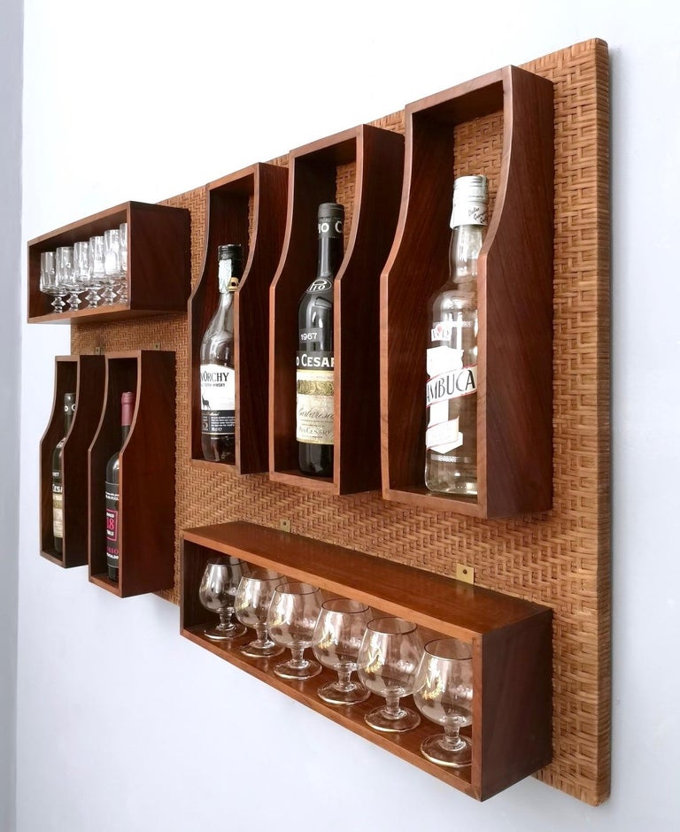 Midcentury Wall Mounted Walnut Bar Cabinet In The Style Of Gio