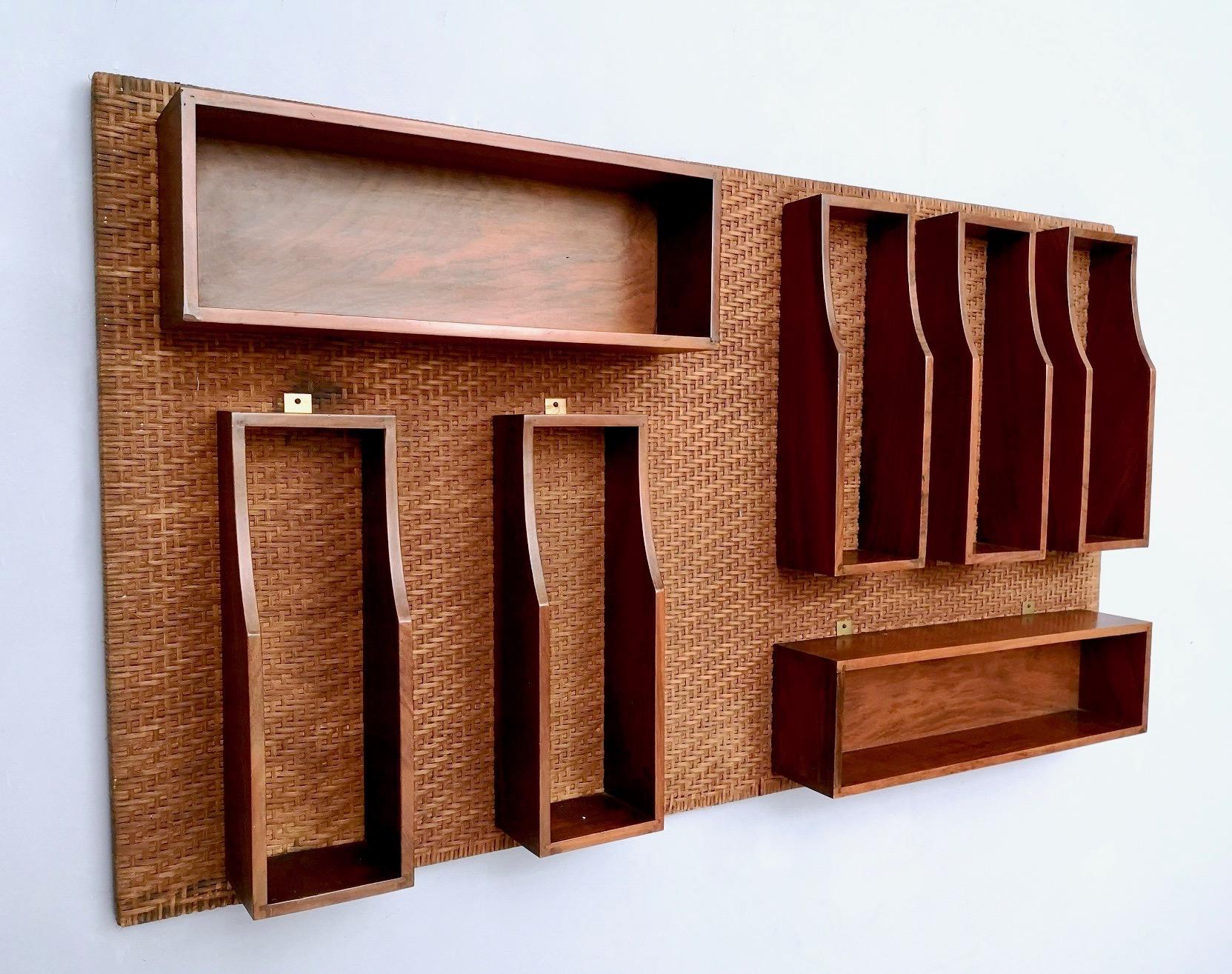 Mid-Century Modern Midcentury Wall-Mounted Walnut Bar Cabinet in the Style of Gio Ponti, 1960s