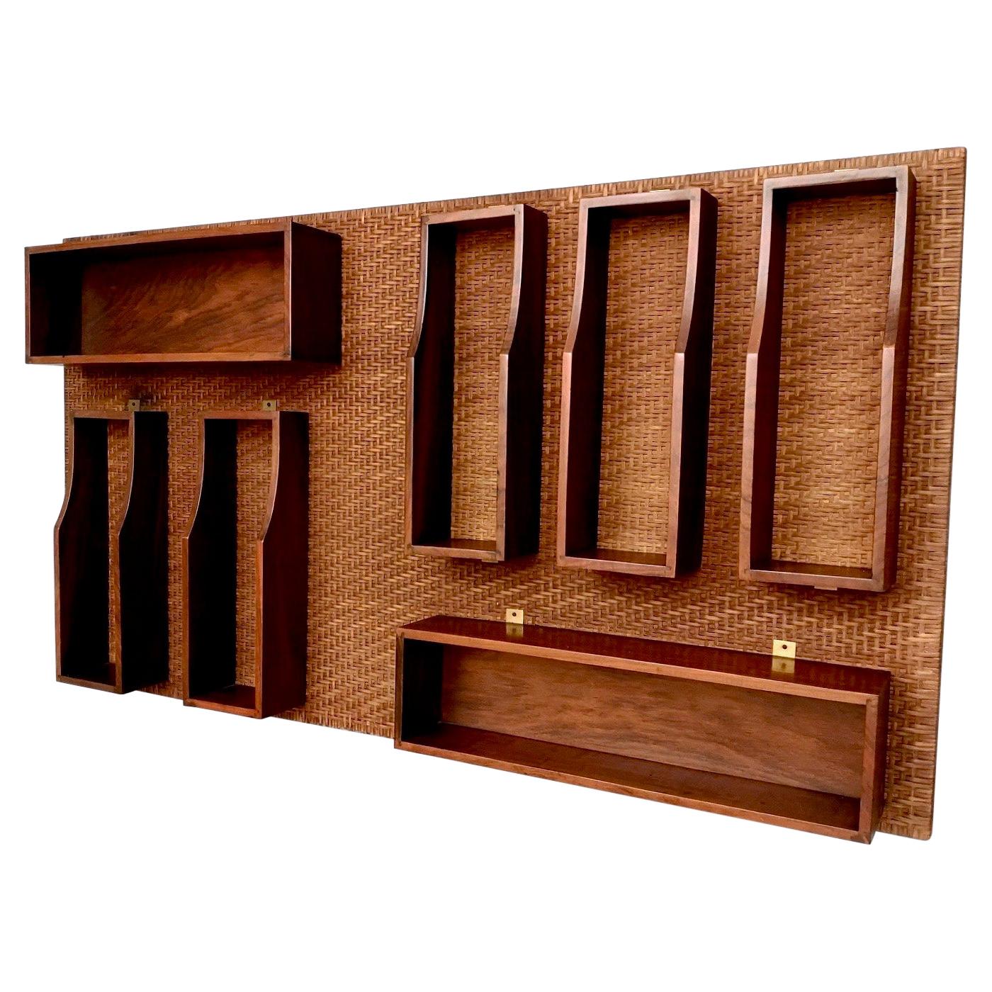 Midcentury Wall-Mounted Walnut Bar Cabinet in the Style of Gio Ponti, 1960s