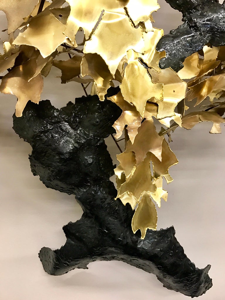 Midcentury Wall Sculpture Brass and Enameled Copper, Italy For Sale at