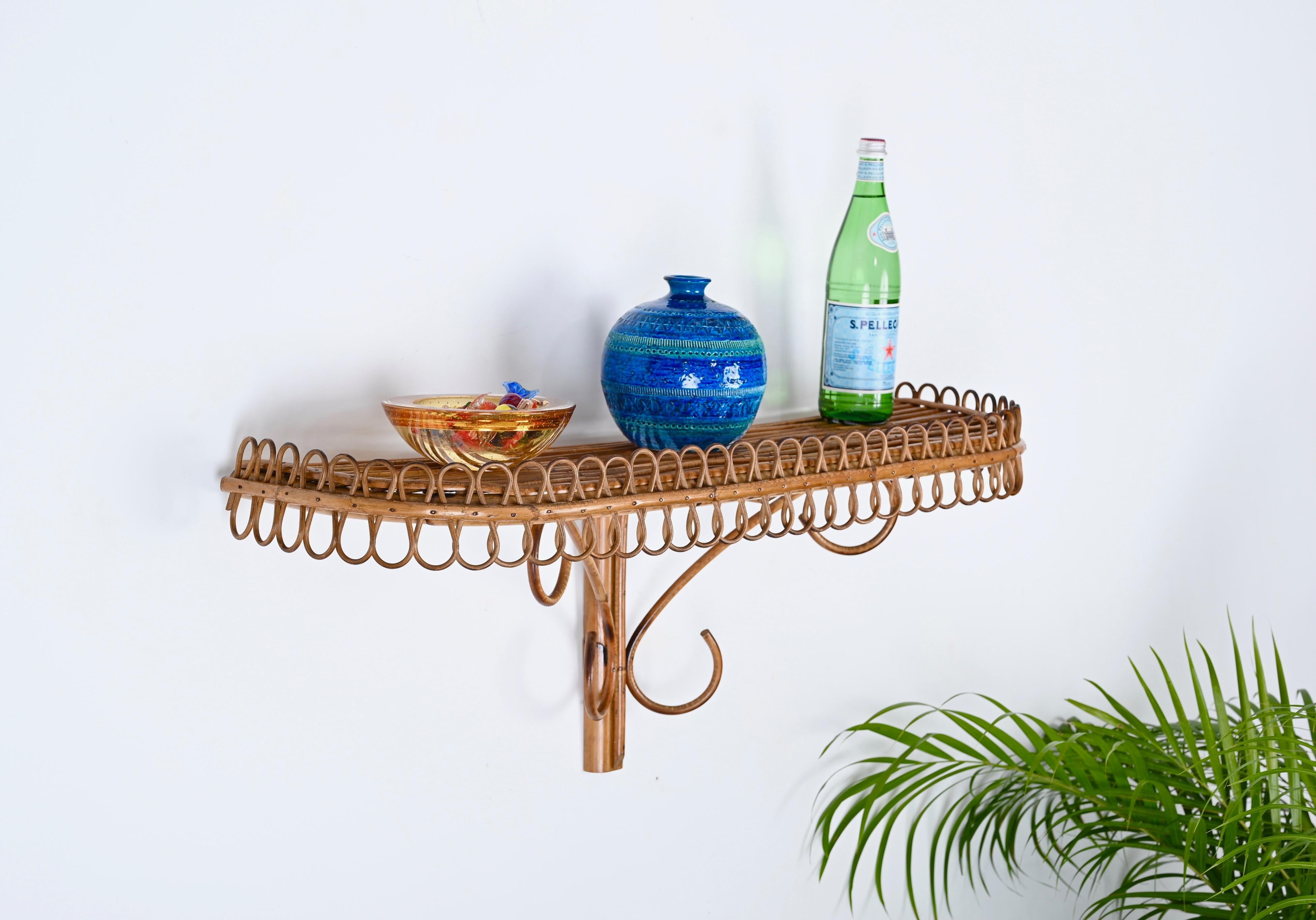Midcentury Wall Shelf or Console, Rattan and Bamboo, Franco Albini, Italy, 1960s For Sale 4