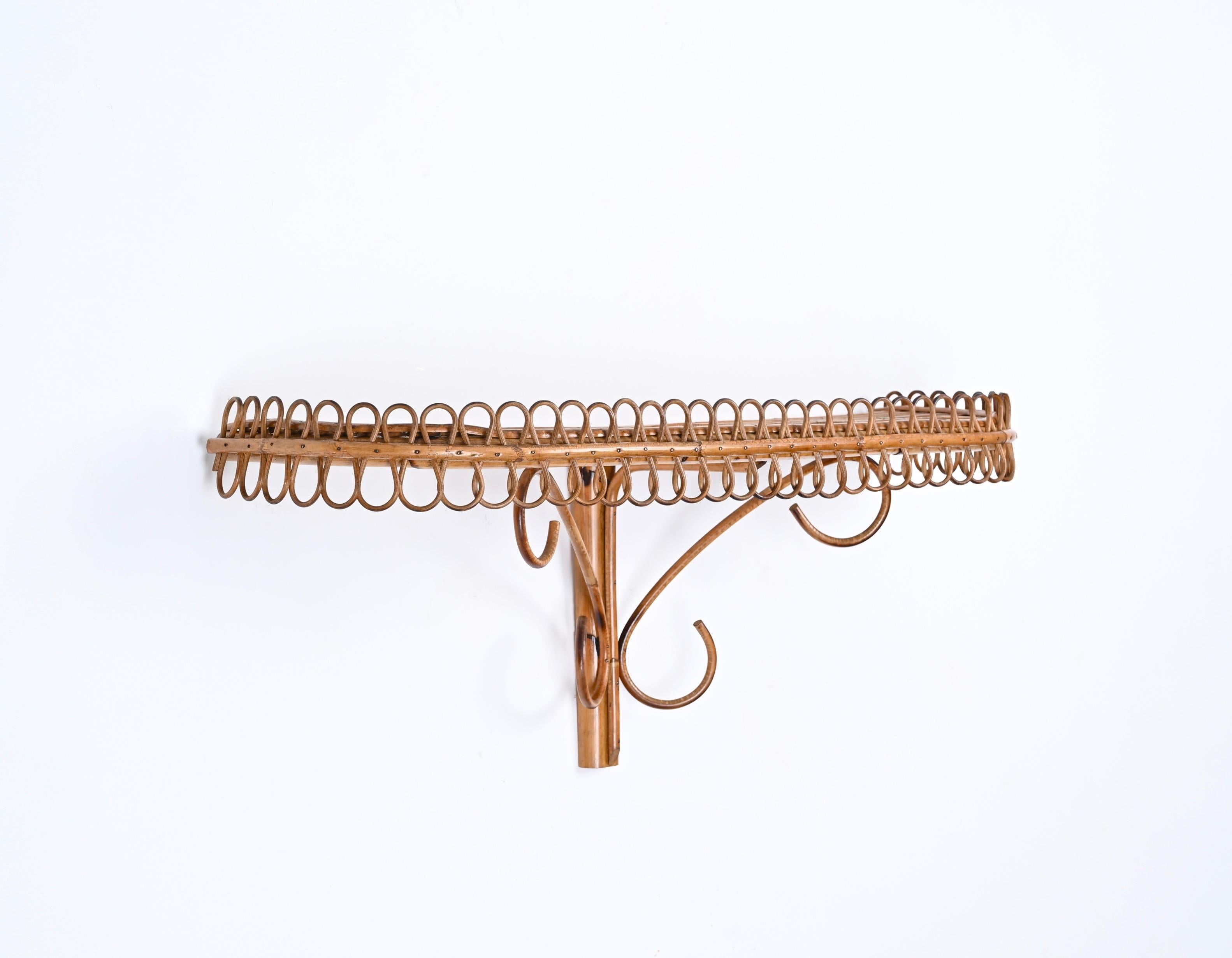 Midcentury Wall Shelf or Console, Rattan and Bamboo, Franco Albini, Italy, 1960s For Sale 1