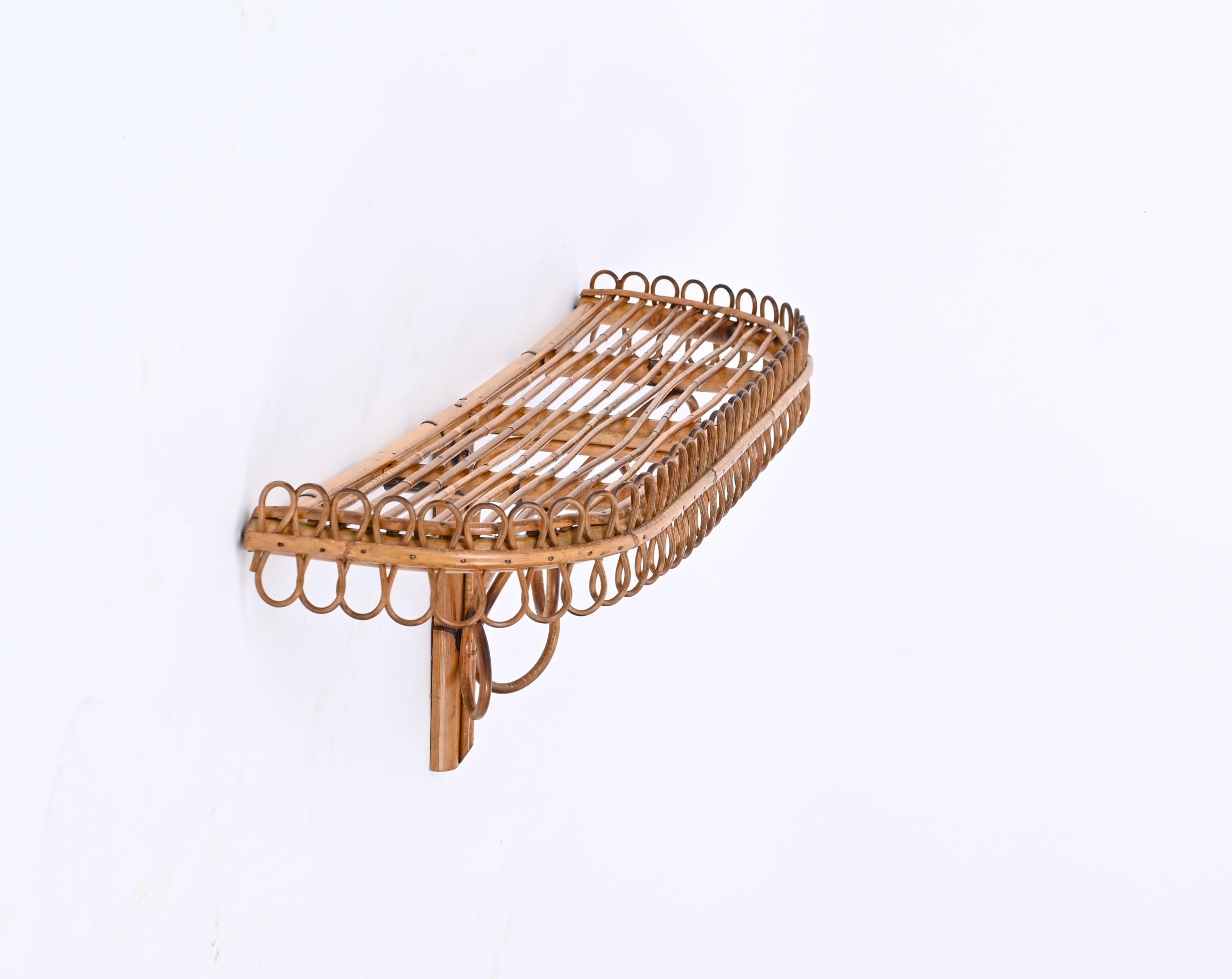 Midcentury Wall Shelf or Console, Rattan and Bamboo, Franco Albini, Italy, 1960s For Sale 5