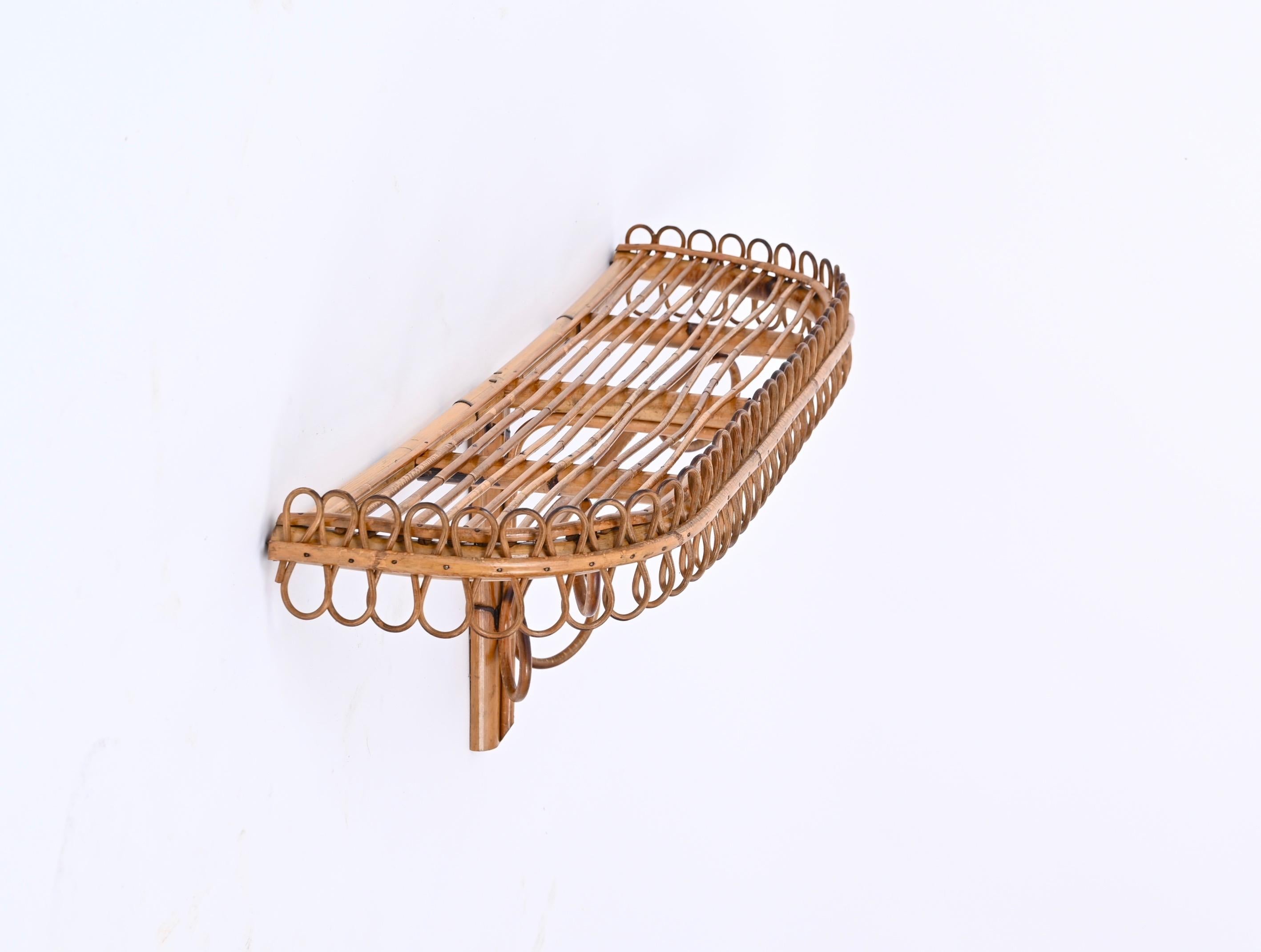 Midcentury Wall Shelf or Console, Rattan and Bamboo, Franco Albini, Italy, 1960s For Sale 7