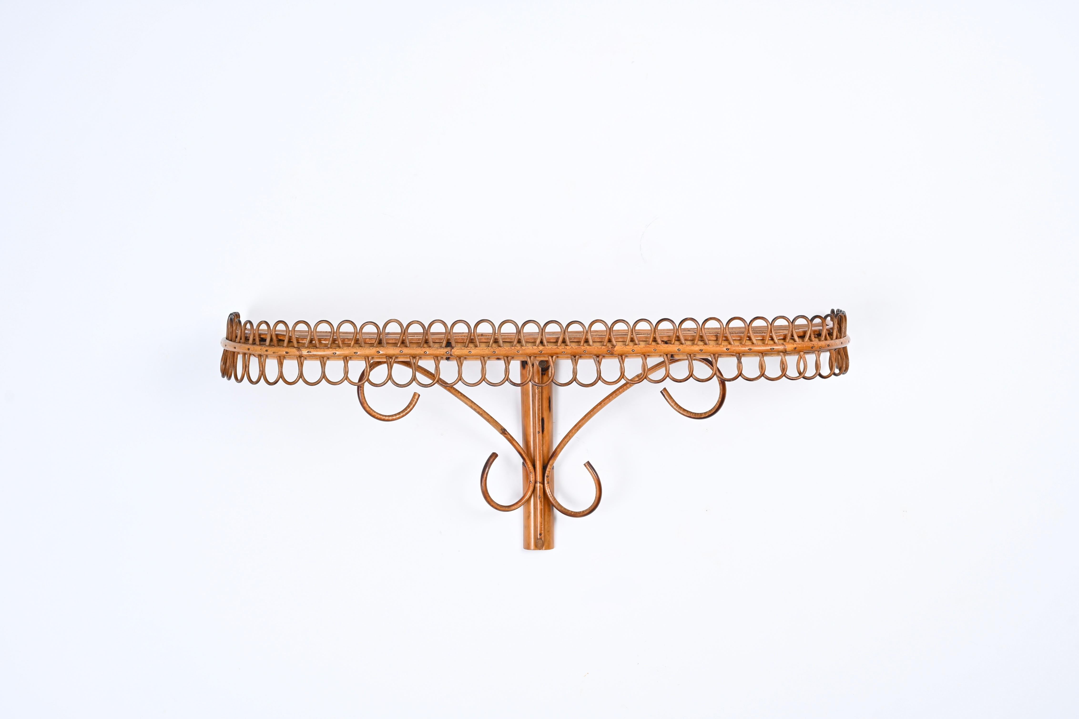 Mid-Century Modern Midcentury Wall Shelf or Console, Rattan and Bamboo, Franco Albini, Italy, 1960s For Sale