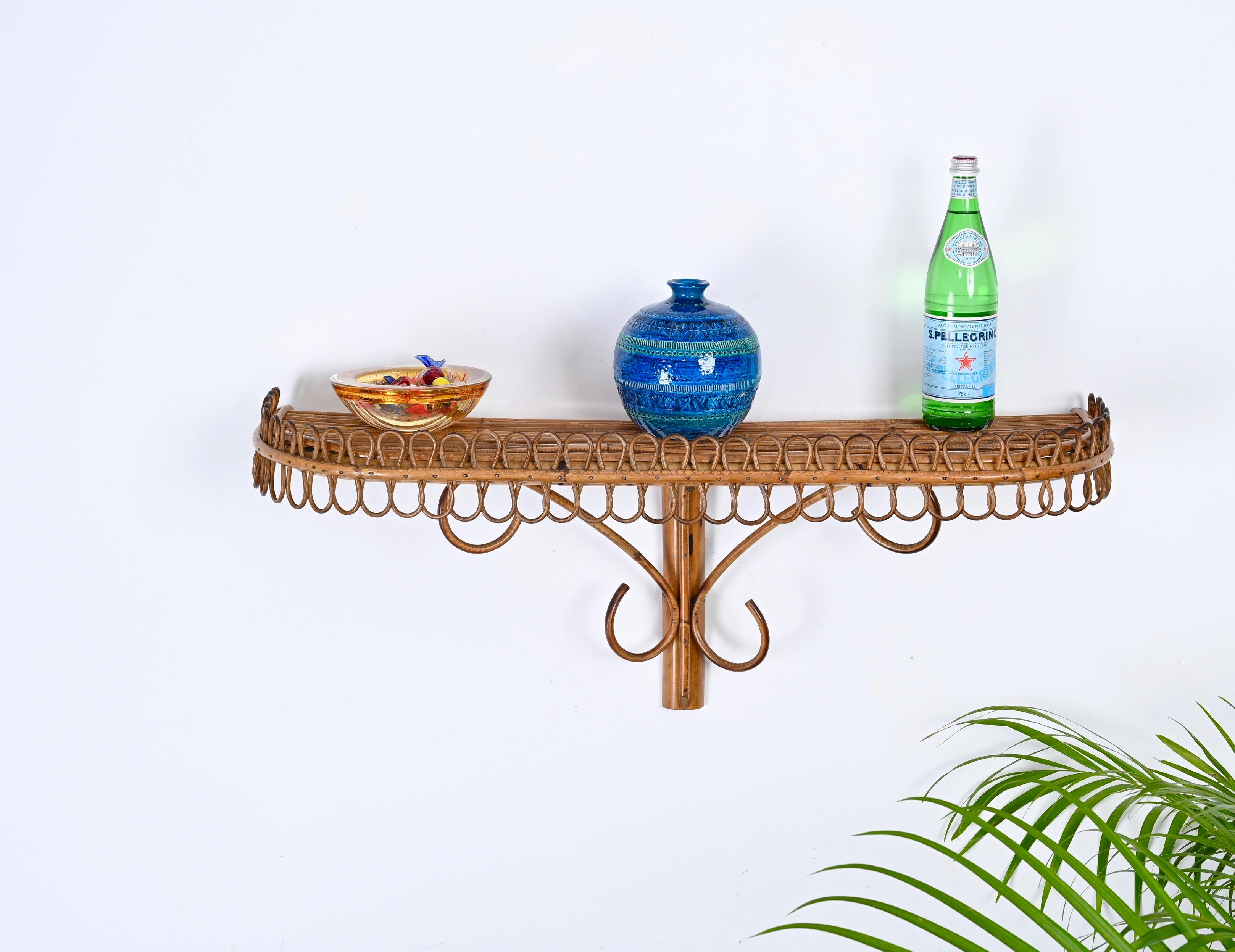 Hand-Woven Midcentury Wall Shelf or Console, Rattan and Bamboo, Franco Albini, Italy, 1960s For Sale