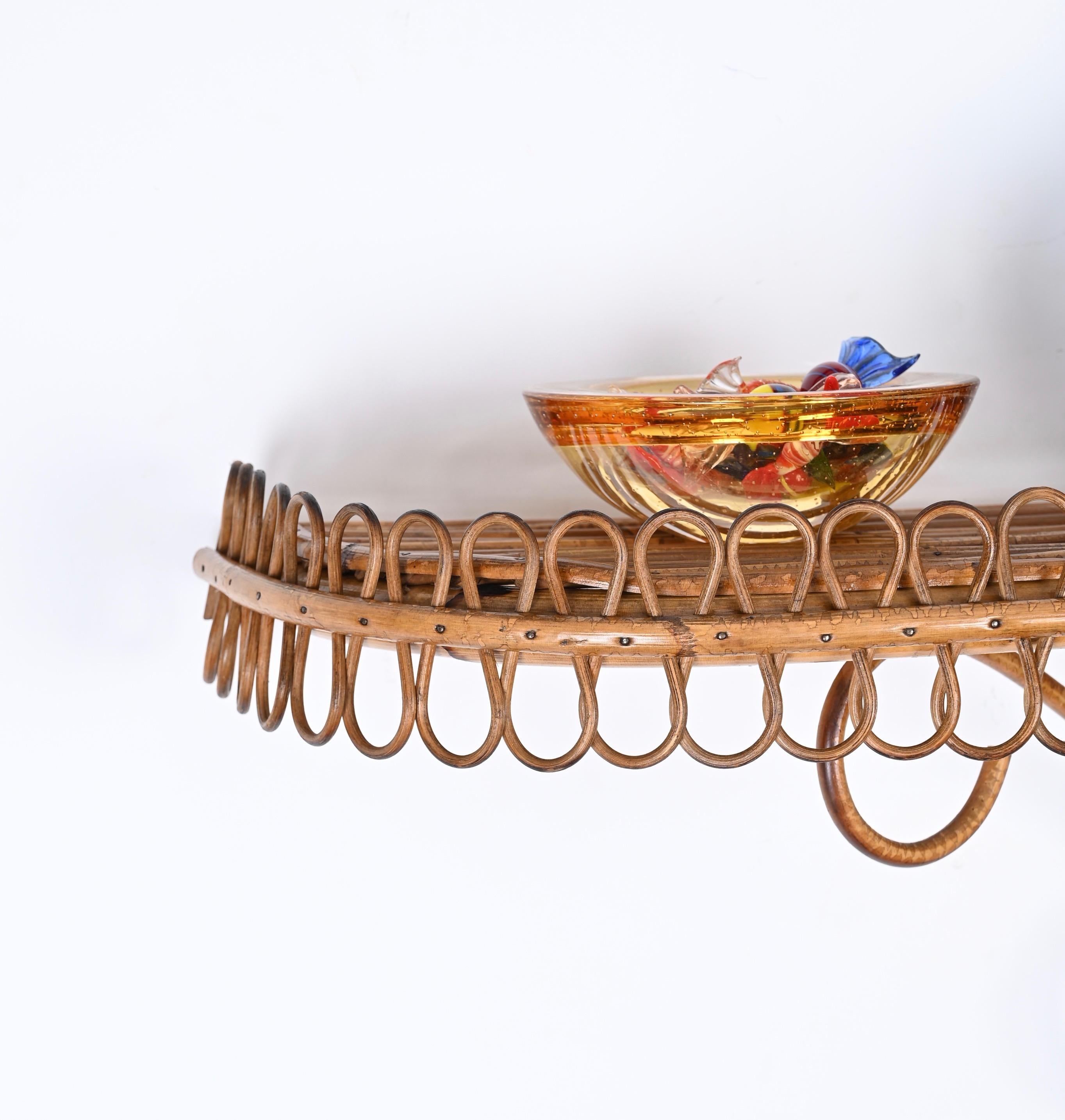 Midcentury Wall Shelf or Console, Rattan and Bamboo, Franco Albini, Italy, 1960s For Sale 2