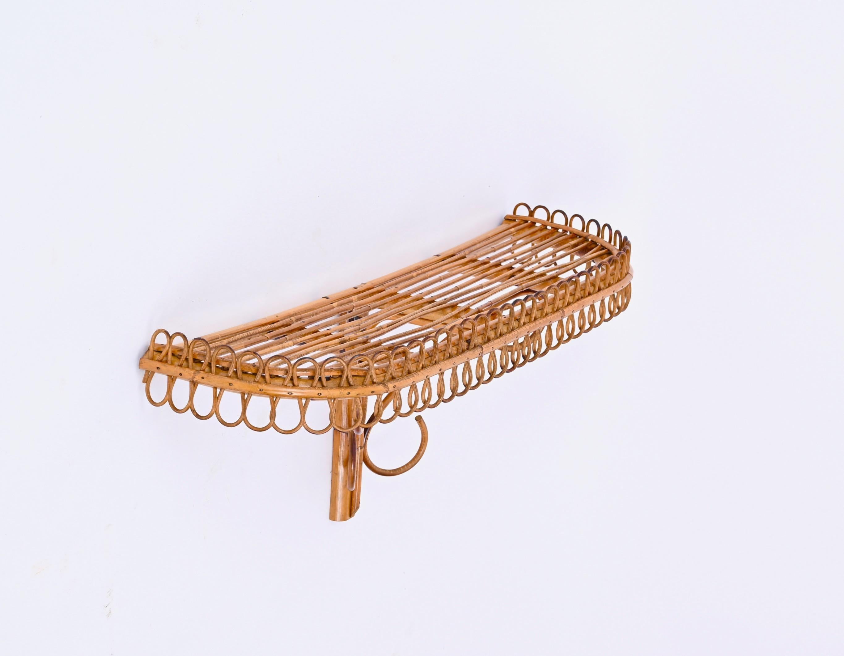 Midcentury Wall Shelf or Console, Rattan and Bamboo, Franco Albini, Italy, 1960s In Good Condition For Sale In Roma, IT