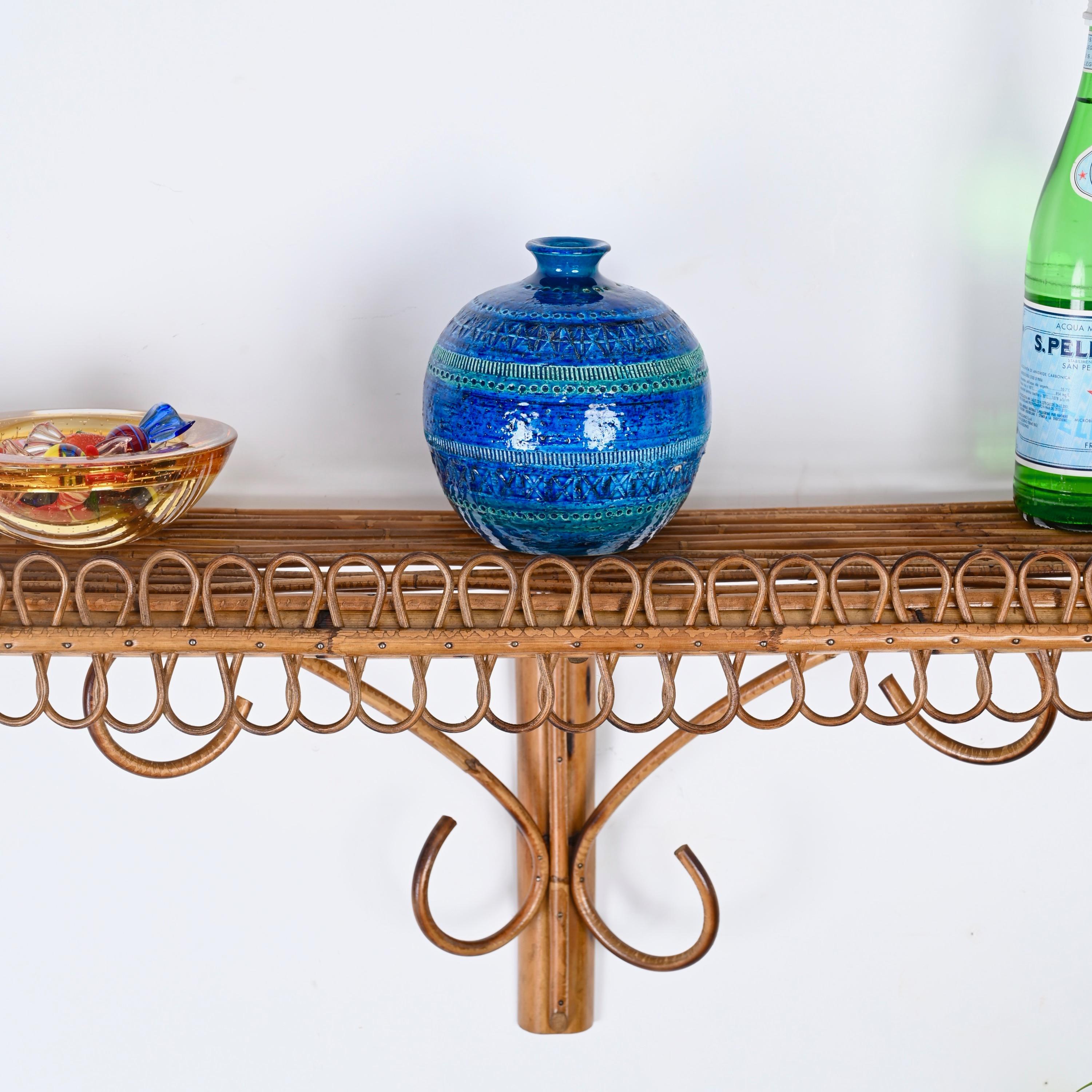Midcentury Wall Shelf or Console, Rattan and Bamboo, Franco Albini, Italy, 1960s For Sale 3