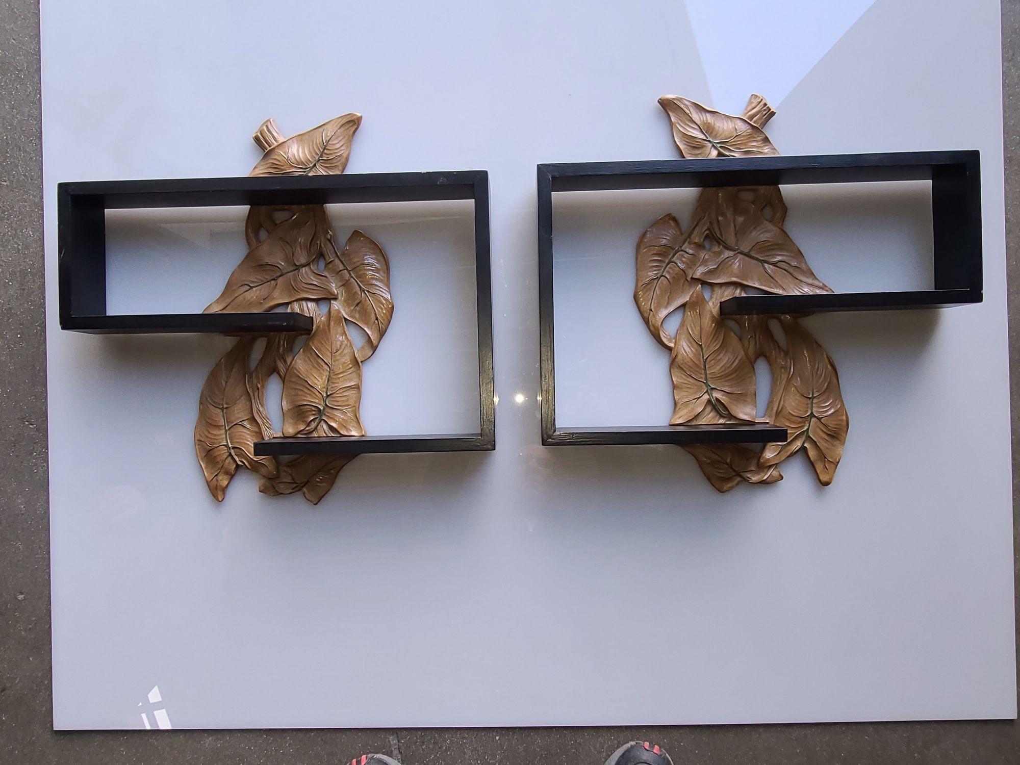 Midcentury Wall Shelf with Hand Carved Leaf Pattern, Pair In Excellent Condition For Sale In Van Nuys, CA