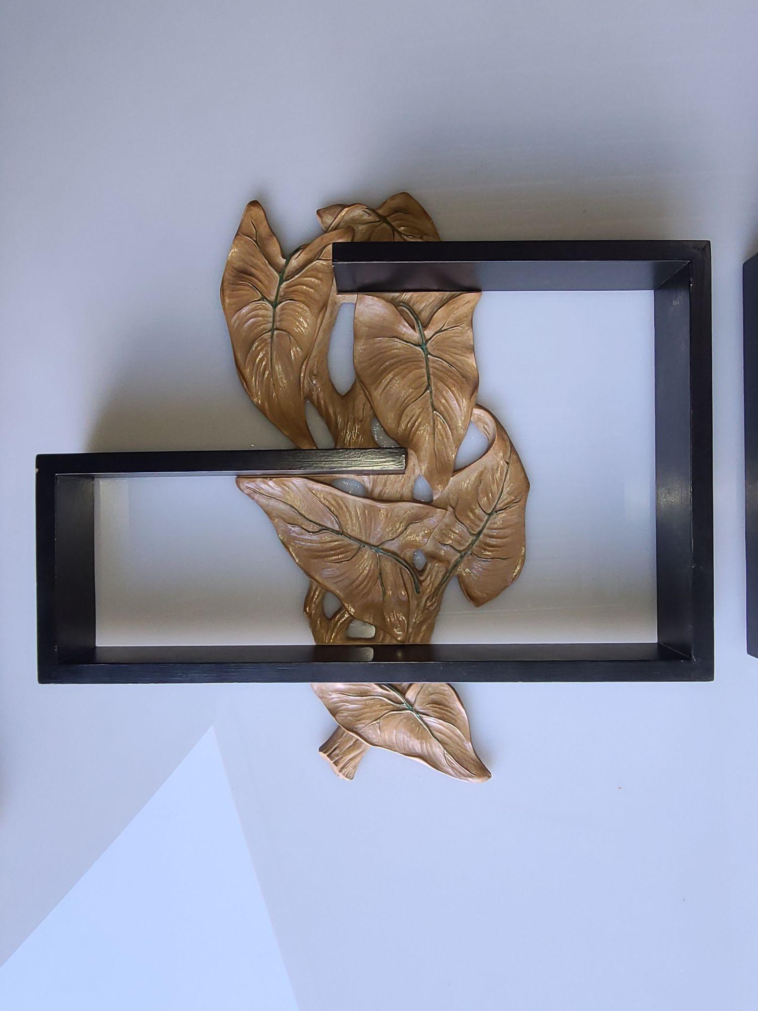 Mid-20th Century Midcentury Wall Shelf with Hand Carved Leaf Pattern, Pair For Sale