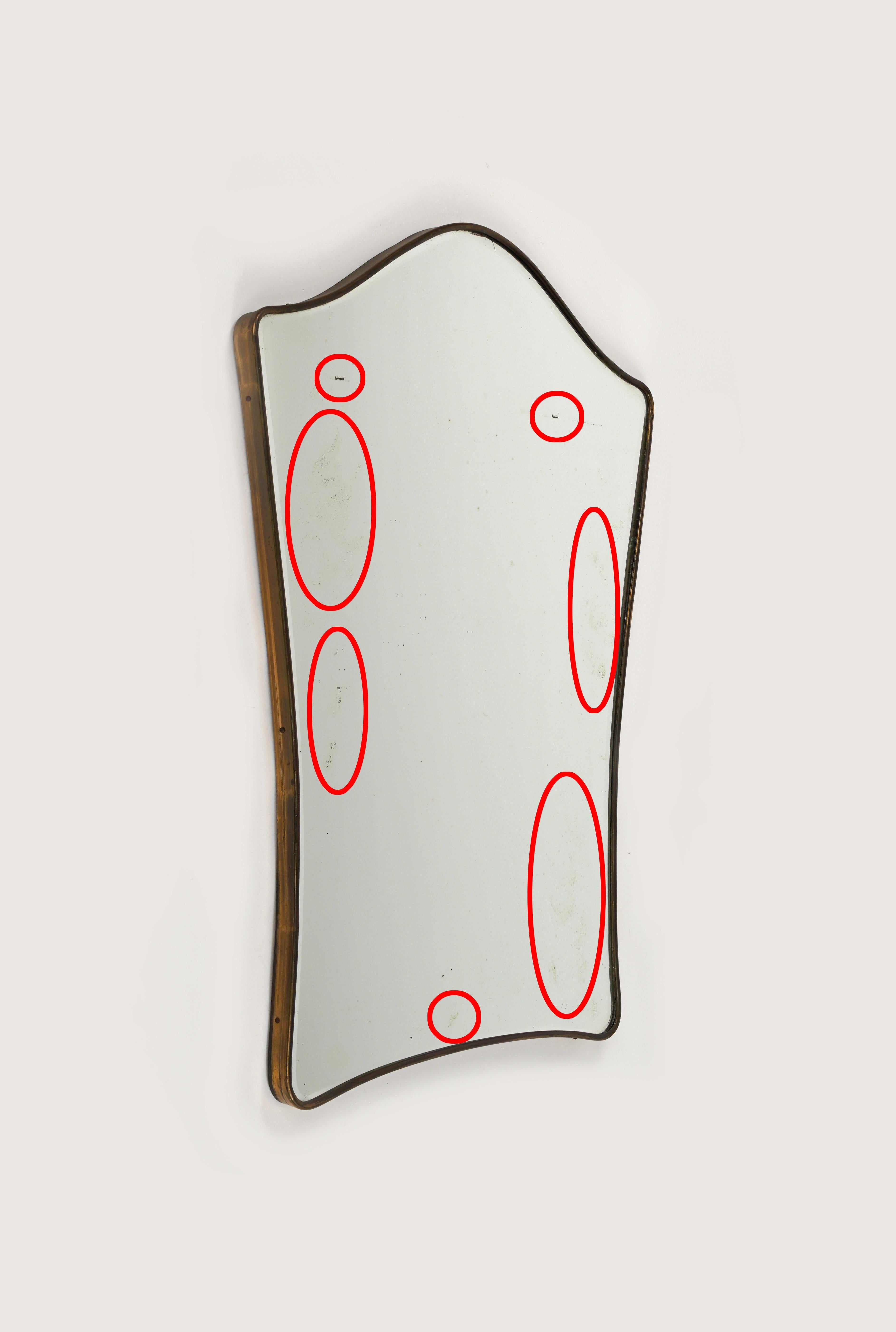 Midcentury Wall Shield Mirror with Brass Gio Ponti Style, Italy 1950s 3
