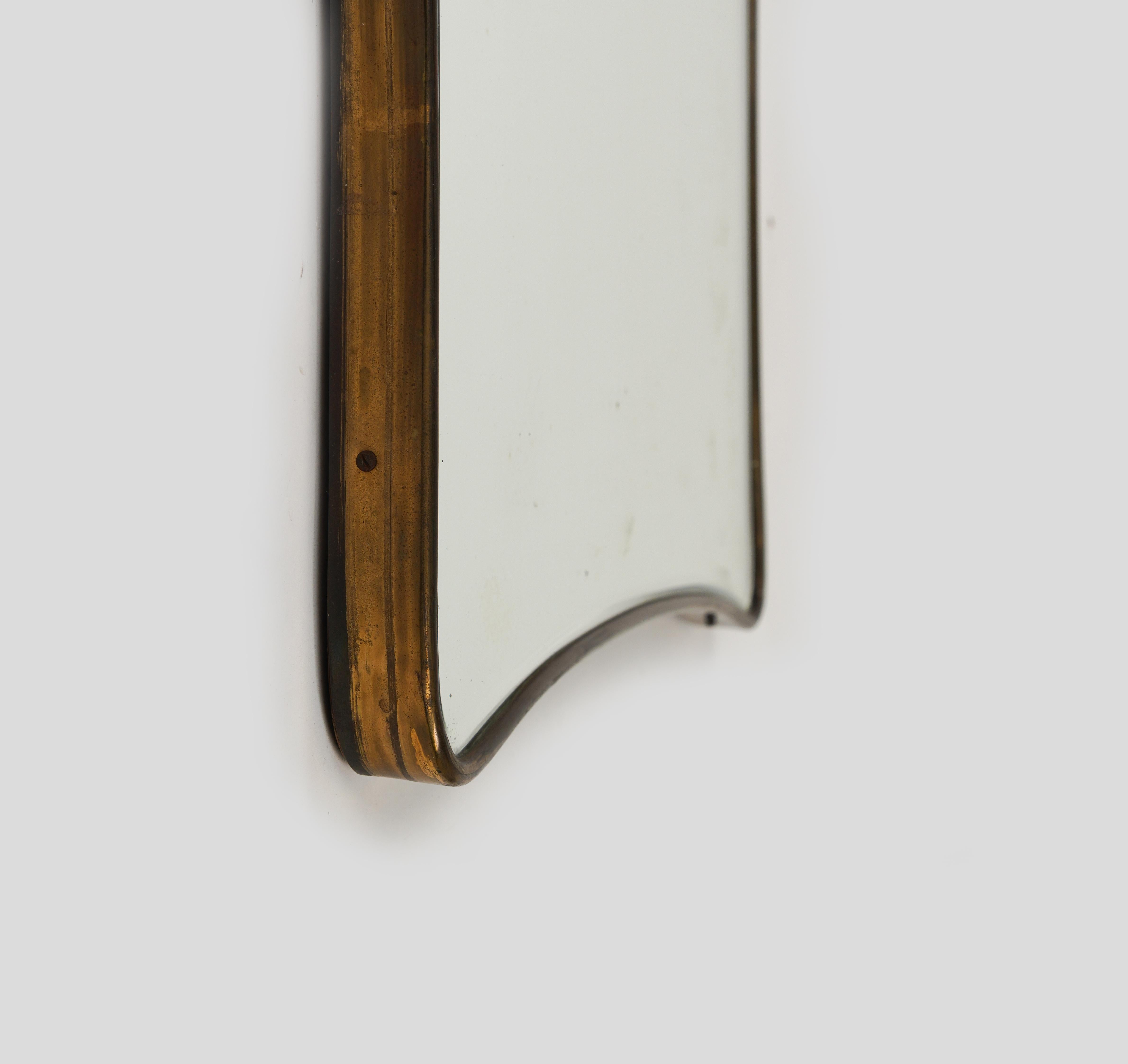 Midcentury Wall Shield Mirror with Brass Gio Ponti Style, Italy 1950s 2